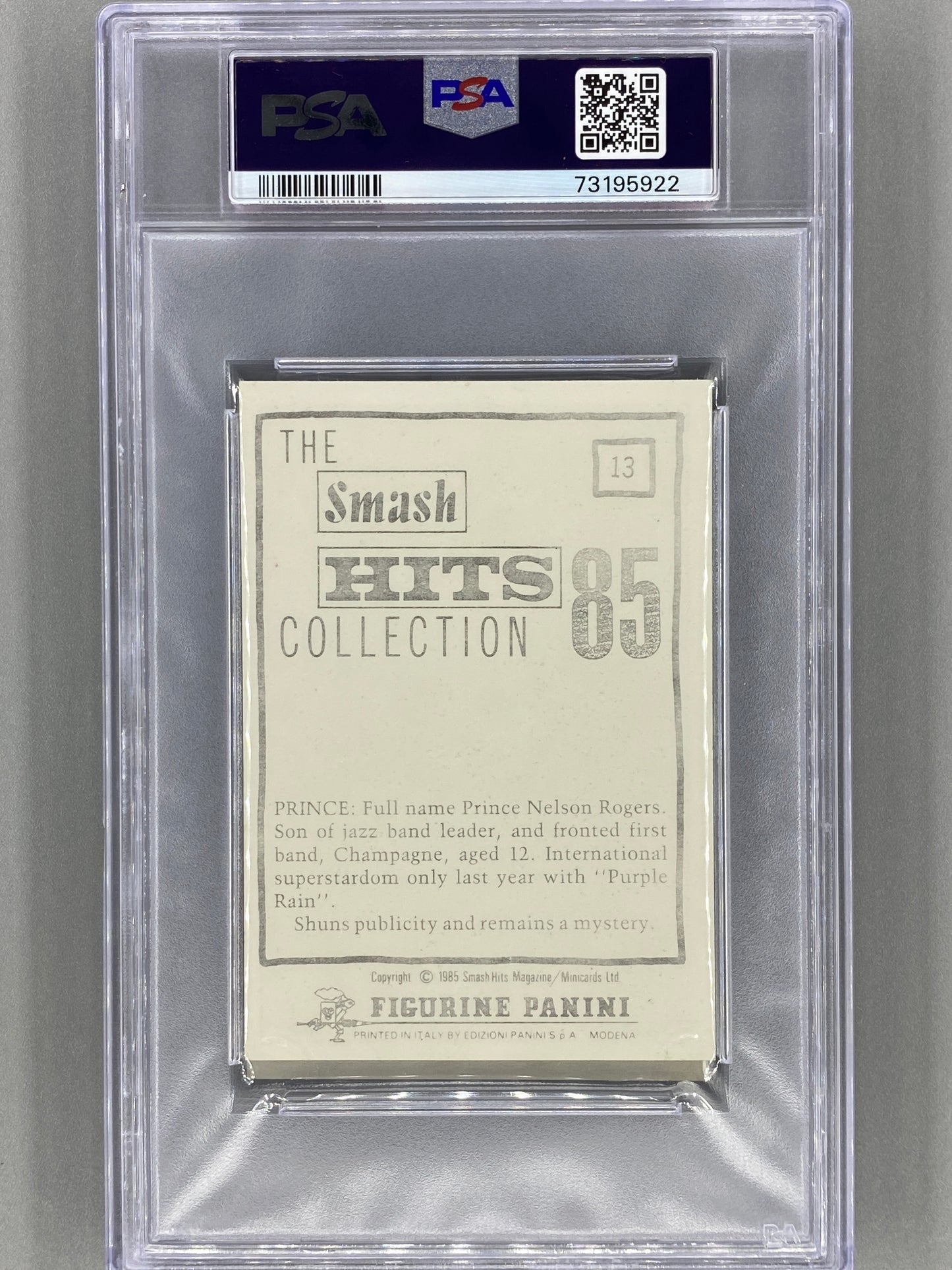 1985 Panini #13 Prince Smash Hits Collection PSA 9 Pop 10 - 0 Higher (Music)