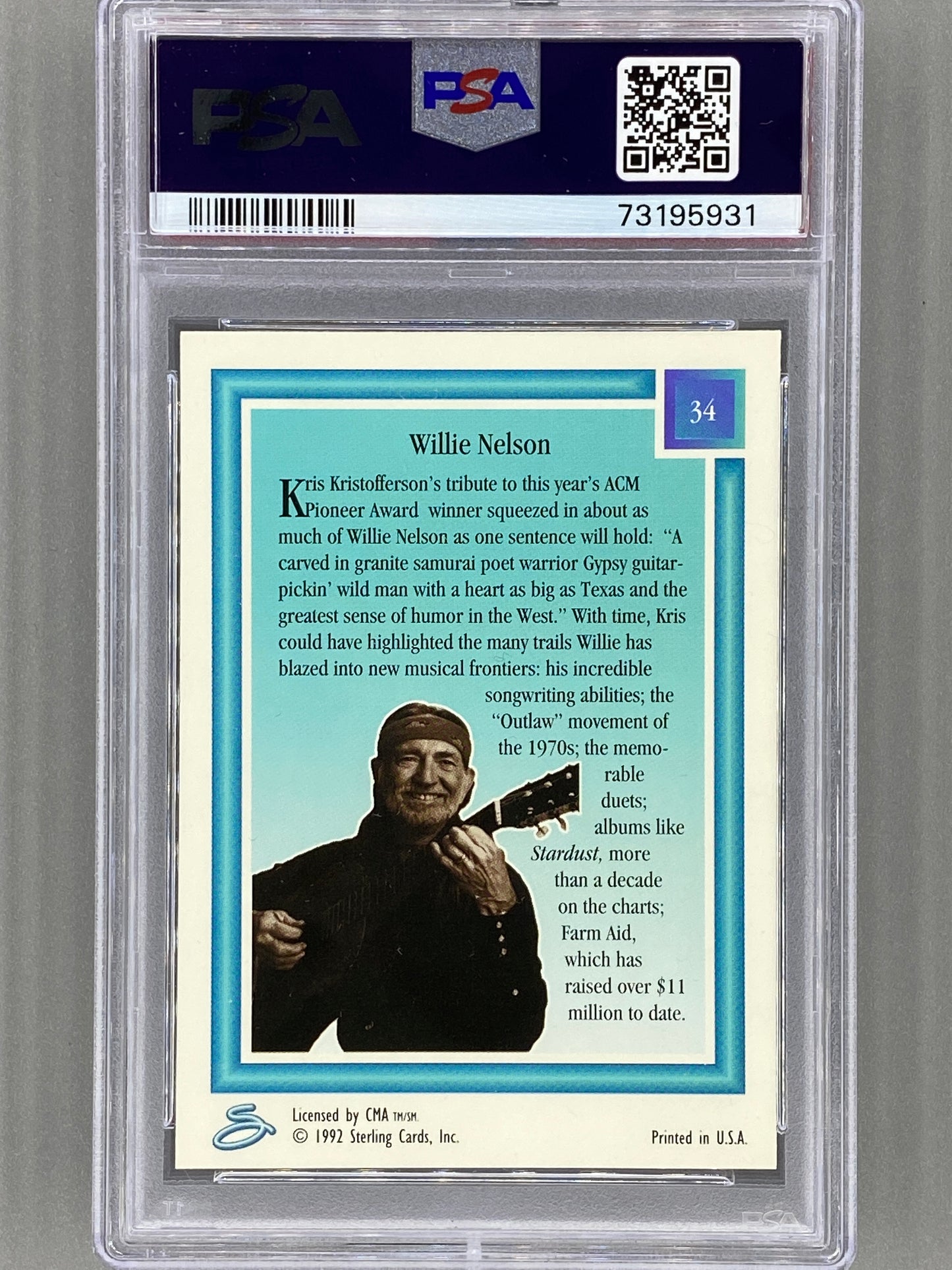 1992 Sterling Country Gold #34 Willie Nelson PSA 10 - Pop 6 (Music)