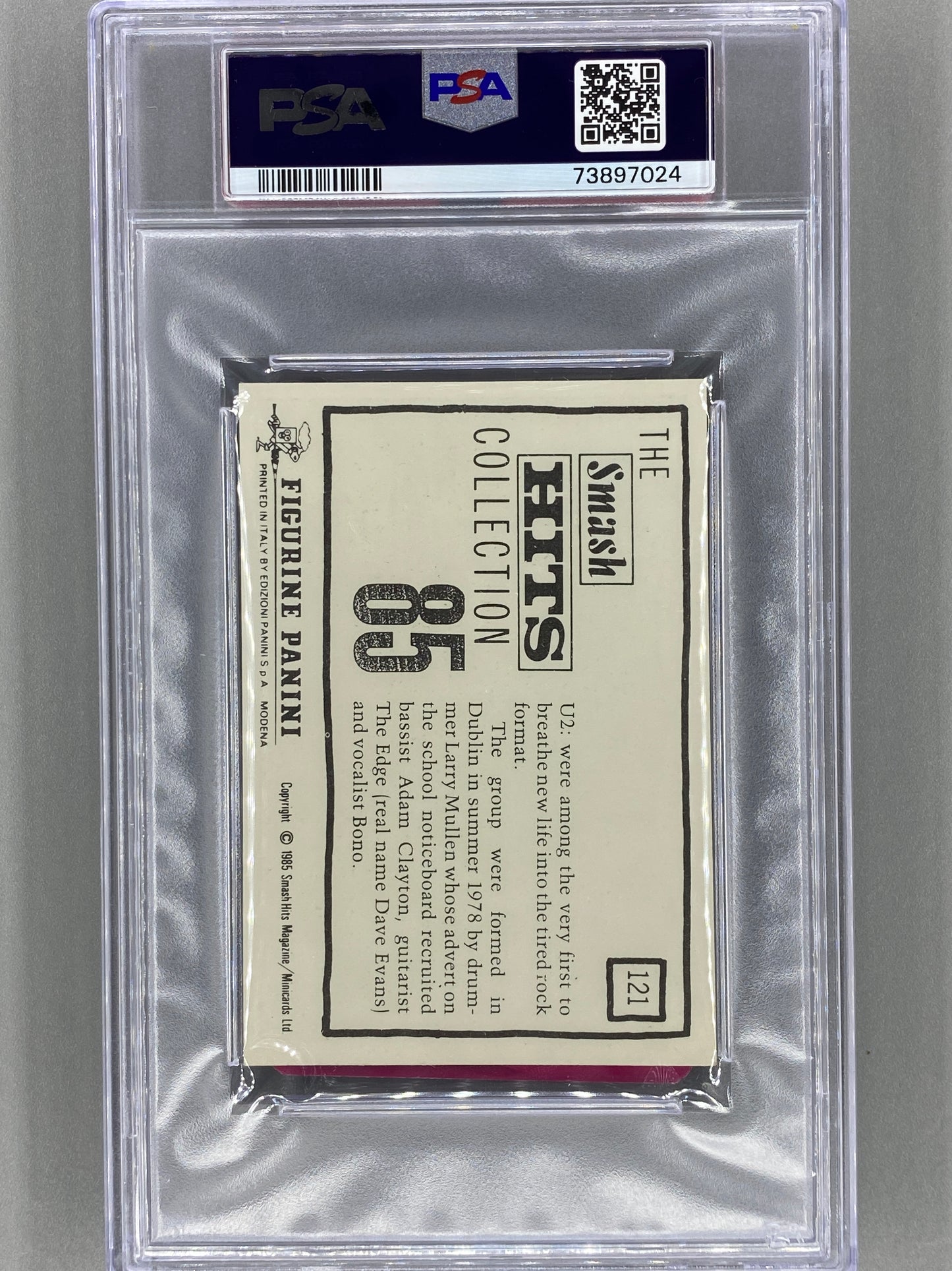 1985 Panini #121 U2 Smash Hits Collection PSA 8 Pop 6 - 2 Higher (Music)