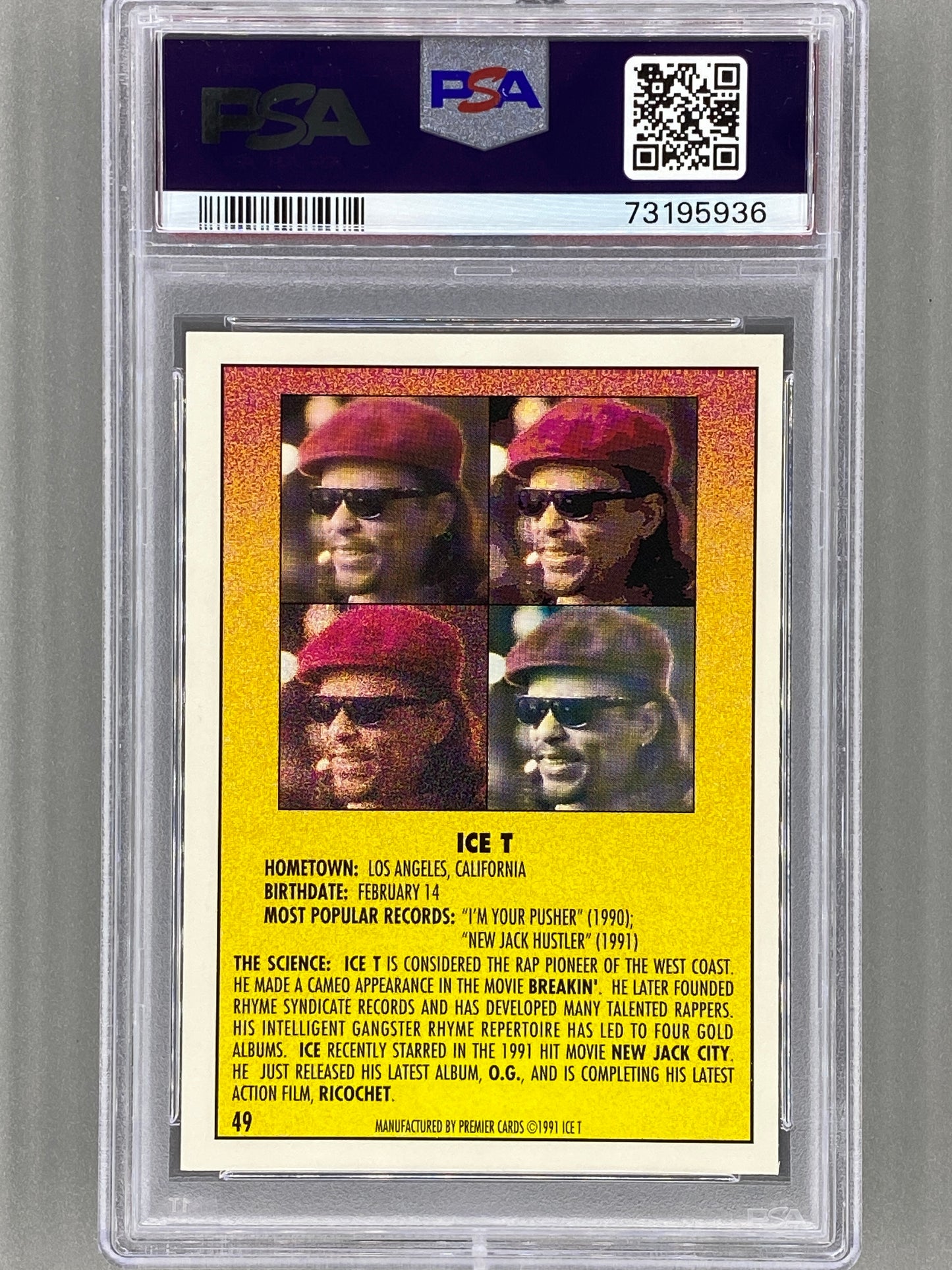 1991 Premier Rap Pack #49 Ice T PSA 10 - Pop 29 (Music)