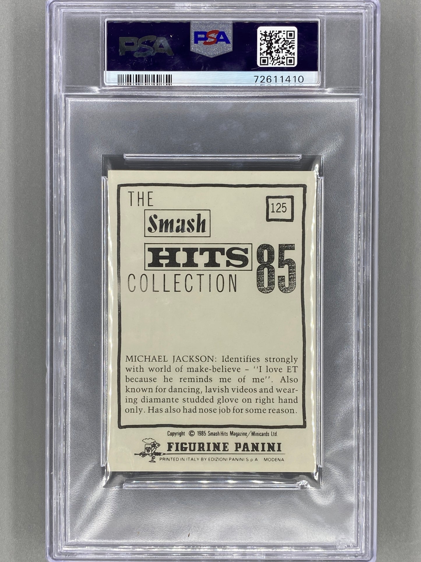 1985 Panini #125 Michael Jackson Smash Hits Collection PSA 5 - Pop 6 (Music)