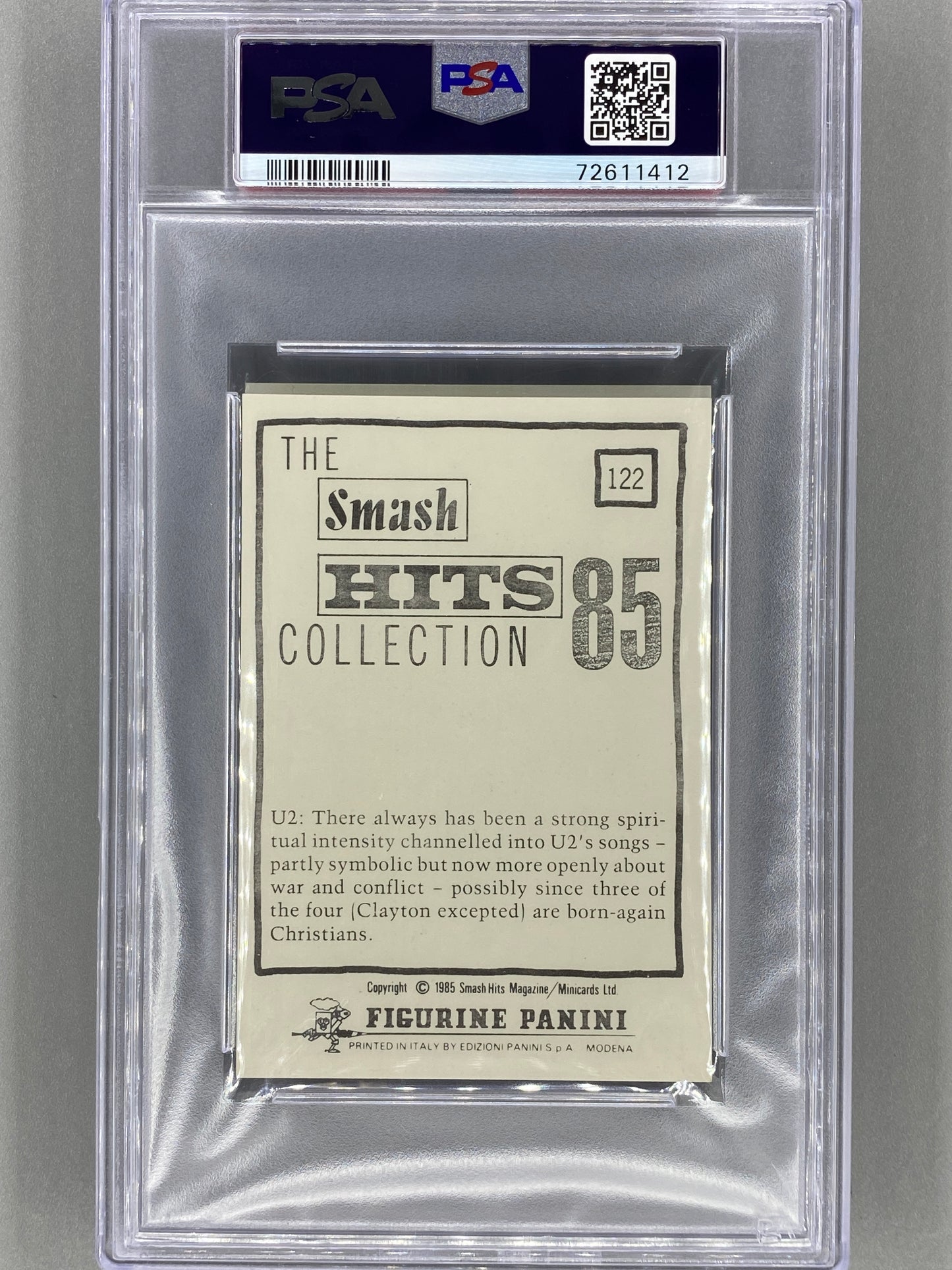 1985 Panini #122 U2 The Smash Hits Collection PSA 7 - Pop 12 (Music)