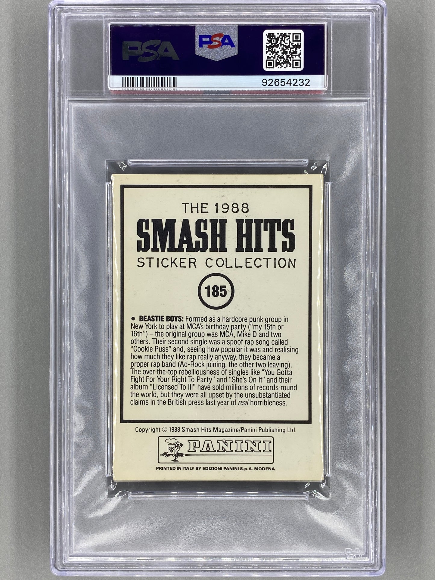 1988 Panini #185 Beastie Boys Smash Hits Collection PSA 6 Pop 3 (Music)