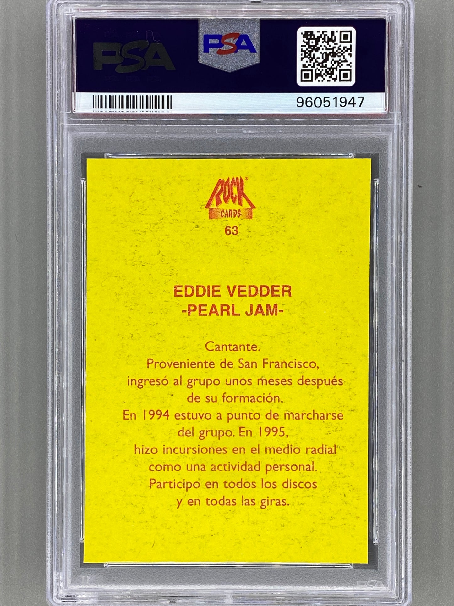 1997 Ultra Figus #63 Eddie Vedder Rock Cards Nacional E Intl PSA 6 Pop 22 (Music)
