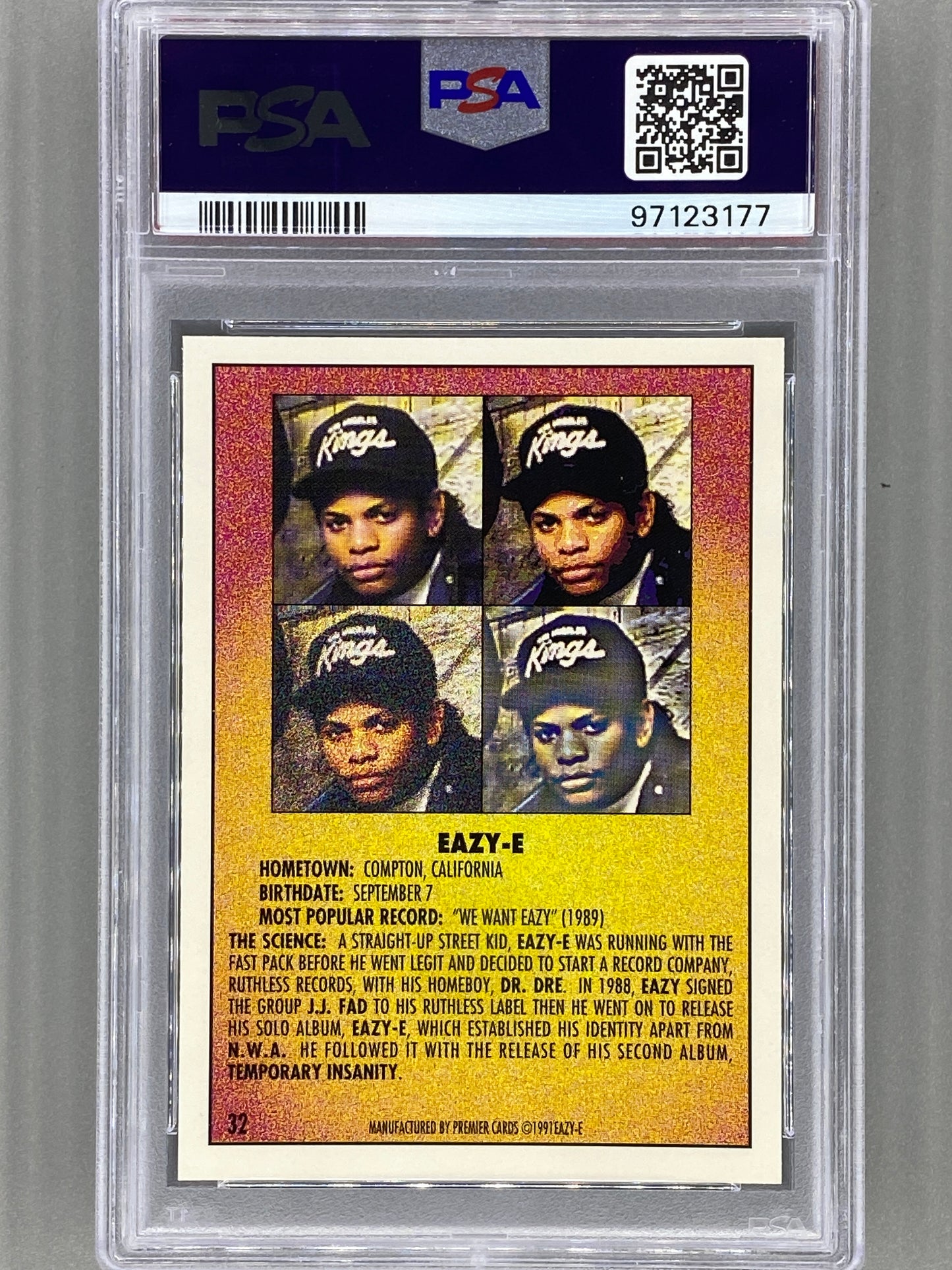 1991 Premier Rap Pack #32 Eazy-E PSA 7 Pop 9 (Music)