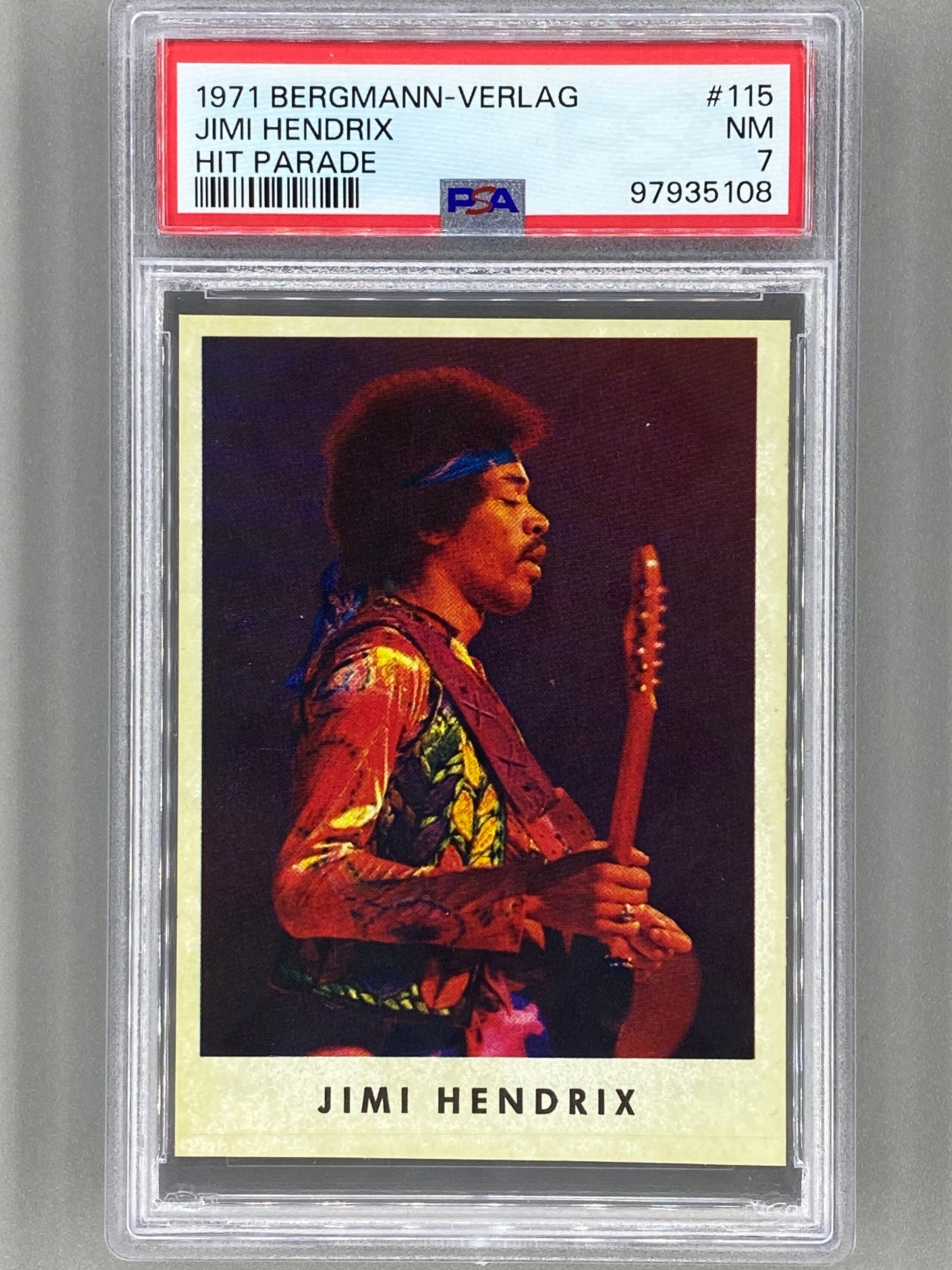 1971 Bergmann-Verlag #115 Jimi Hendrix Hit Parade Sticker PSA 7 Pop 1 (Music)