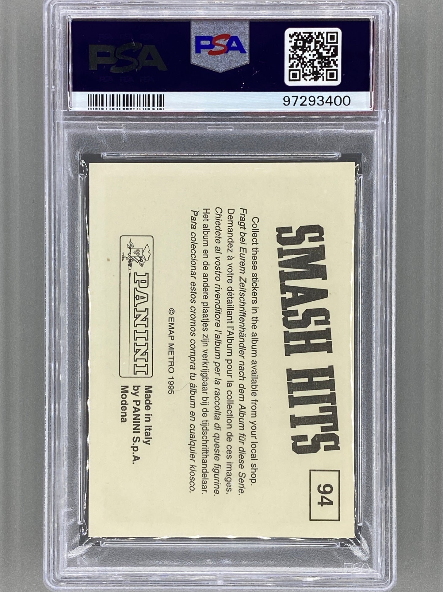 1995 Panini #94 Nirvana Smash Hits Stickers PSA 5 (Music)