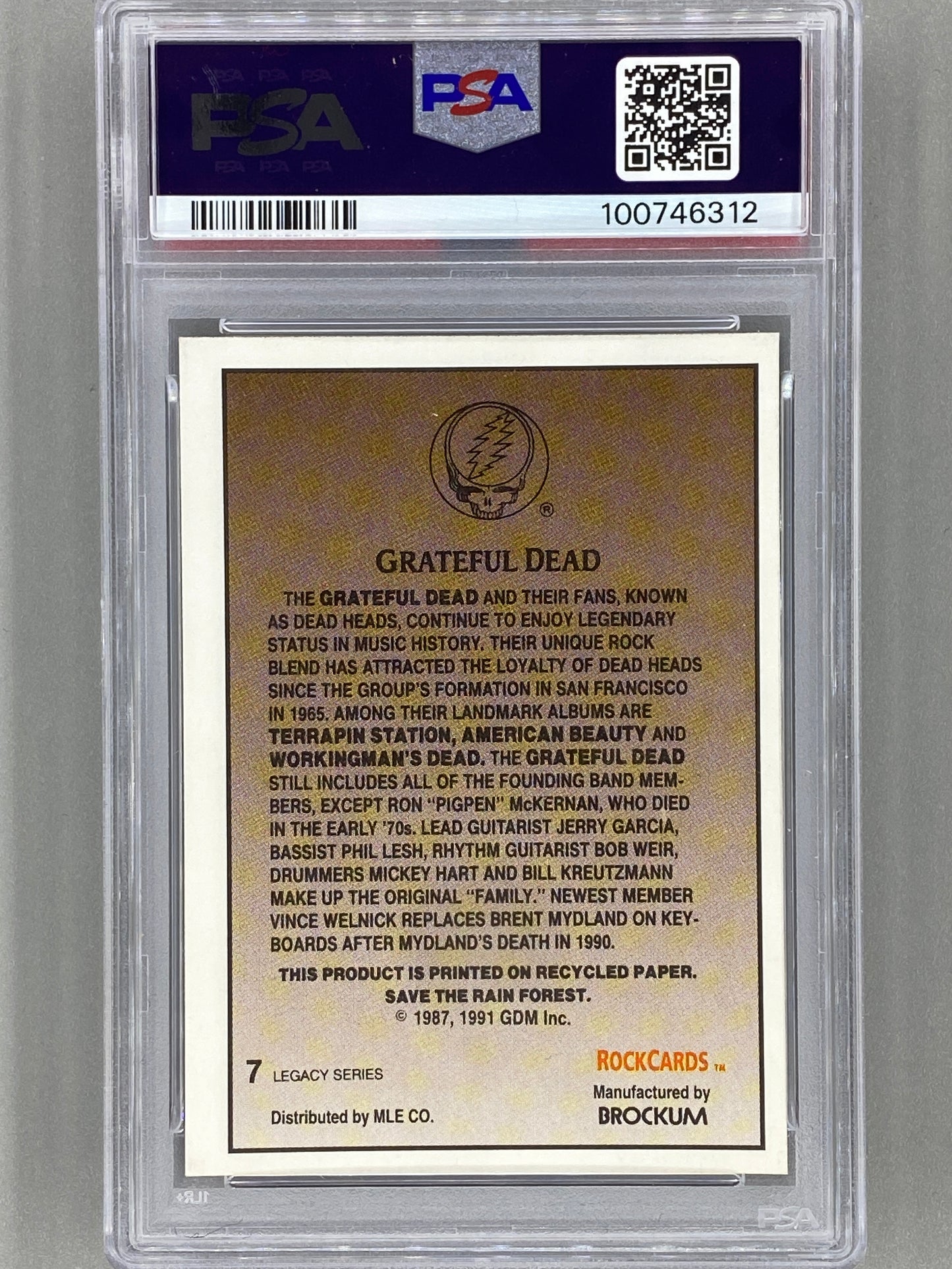 1991 Brockum Rockcards #7 Mad Sq Gard 90 Grateful Dead Legacy Series PSA 8 Pop 10 (Music)