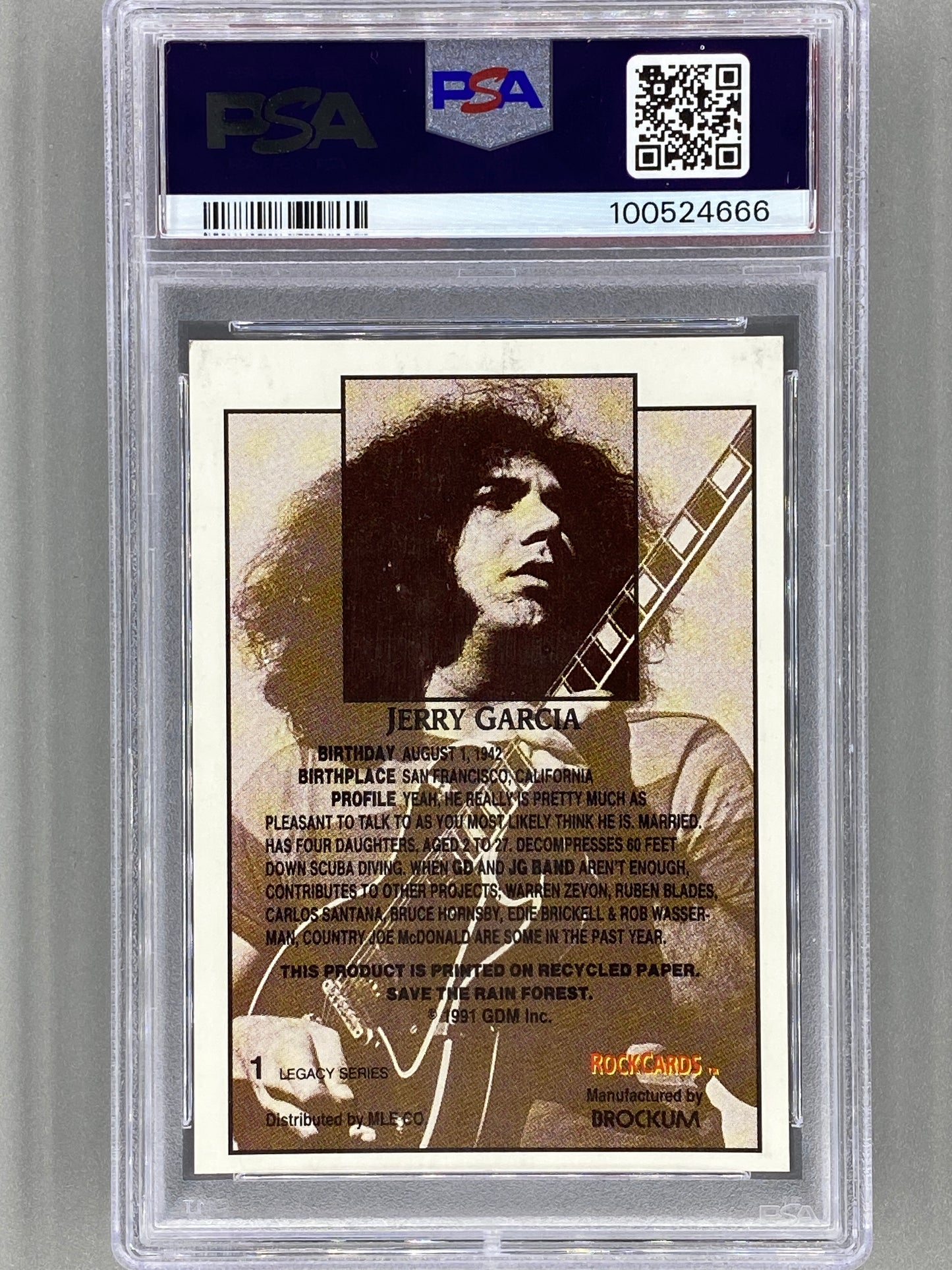 1991 Brockum Rockcards #1 Jerry Garcia Grateful Dead Legacy Series PSA 7 Pop 19 (Music)