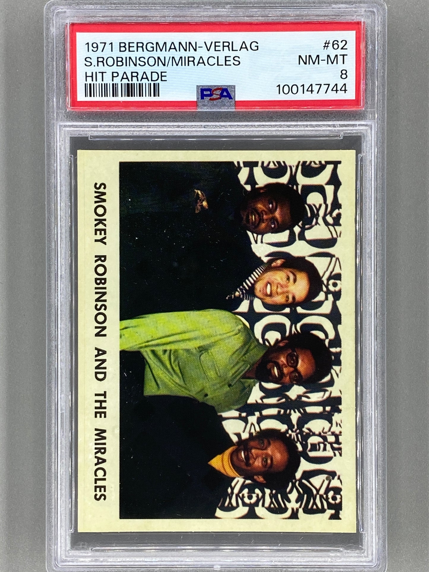 1971 Bergmann-Verlag #62 Smokey Robinson & Miracles Hit Parade Sticker PSA 8 Pop 1 (Music)
