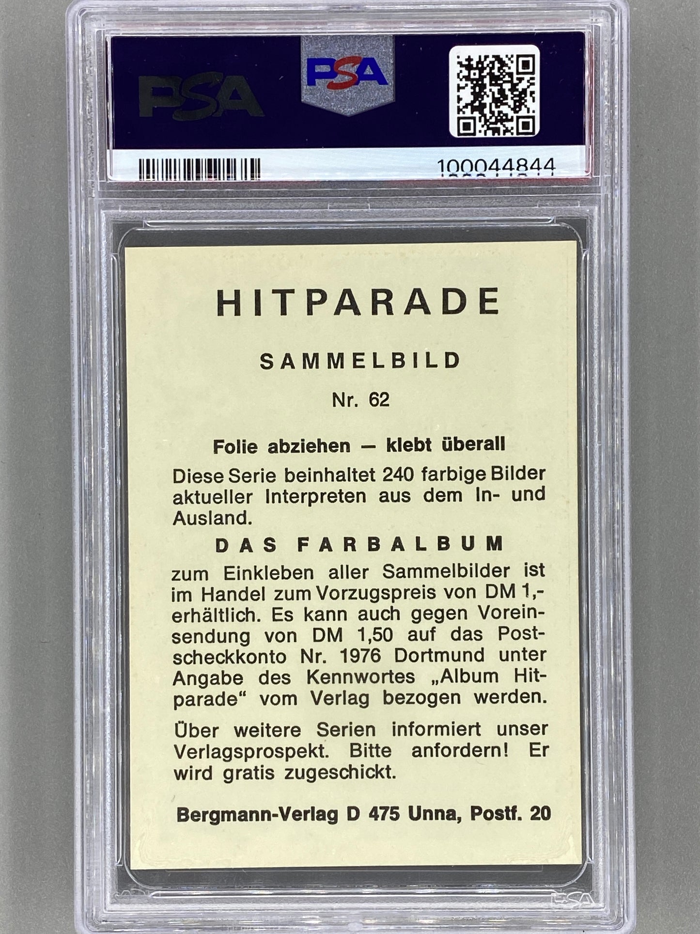 1971 Bergmann-Verlag #62 Smokey Robinson & Miracles Hit Parade Sticker PSA 7 Pop 1 (Music)