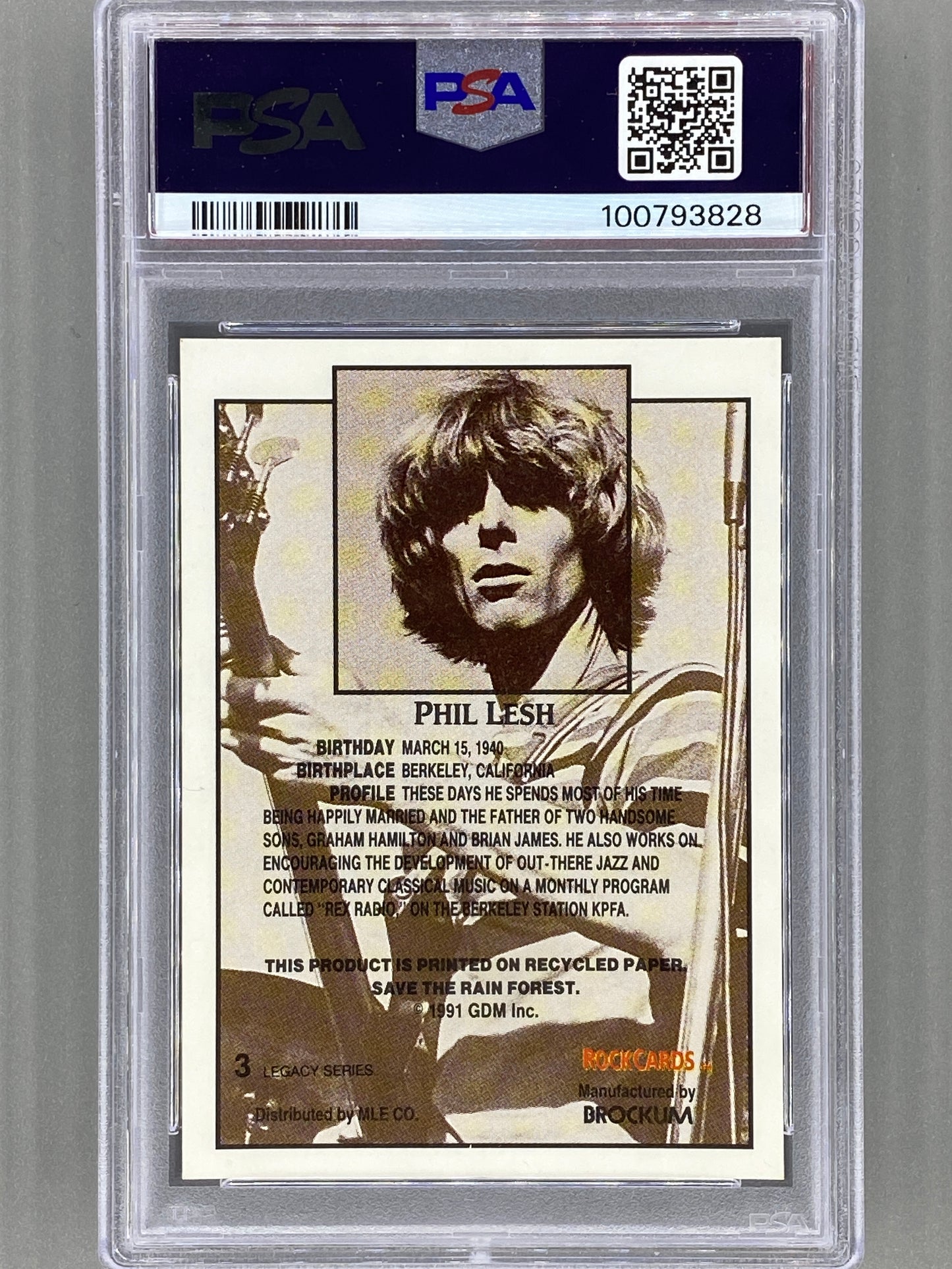1991 Brockum Rockcards #3 Phil Lesh Grateful Dead Legacy Series PSA 8 Pop 9 (Music)