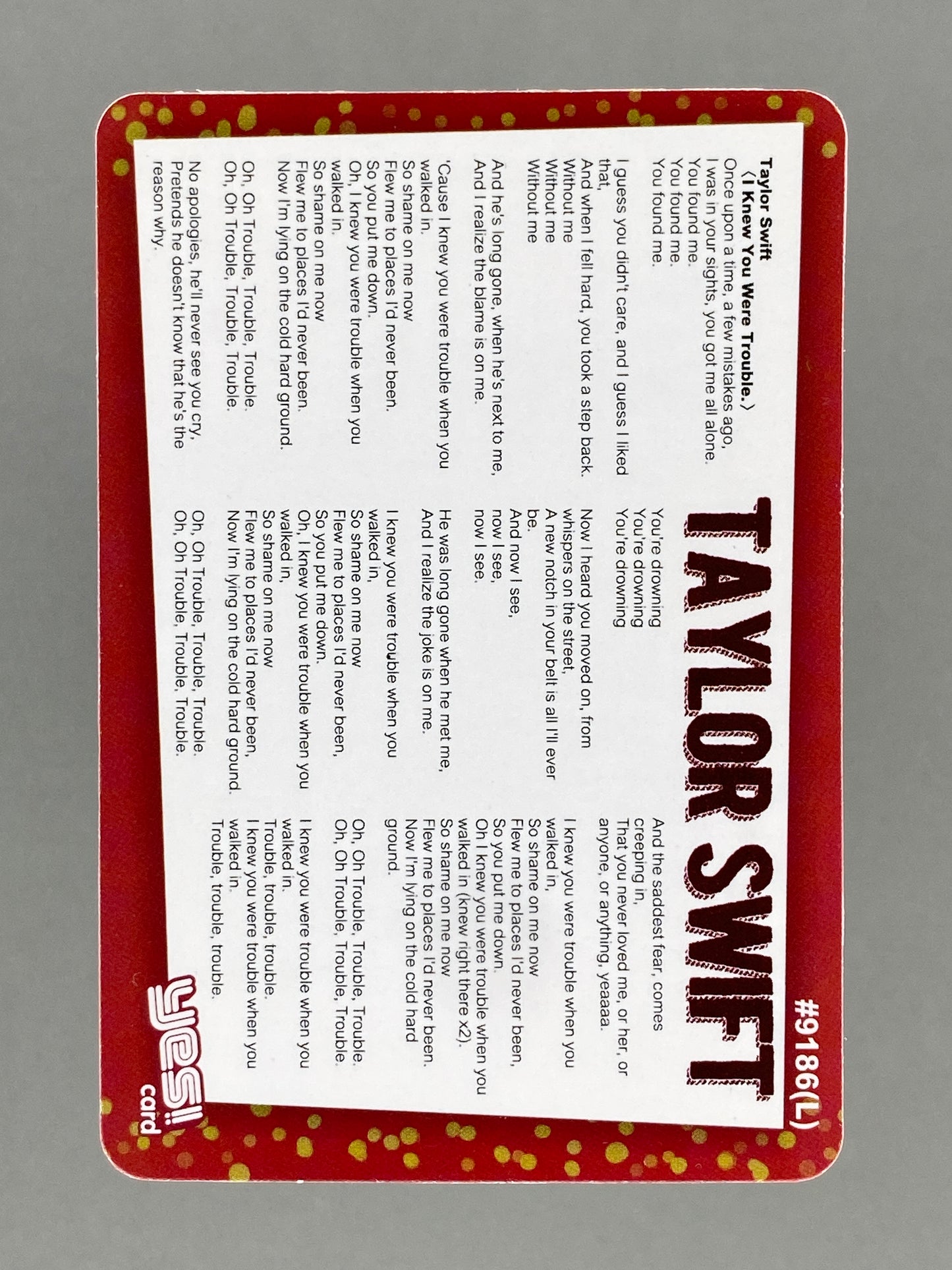 c 2012-2014 Yes! Card #9186L Taylor Swift Luminous Hong Kong (Music)