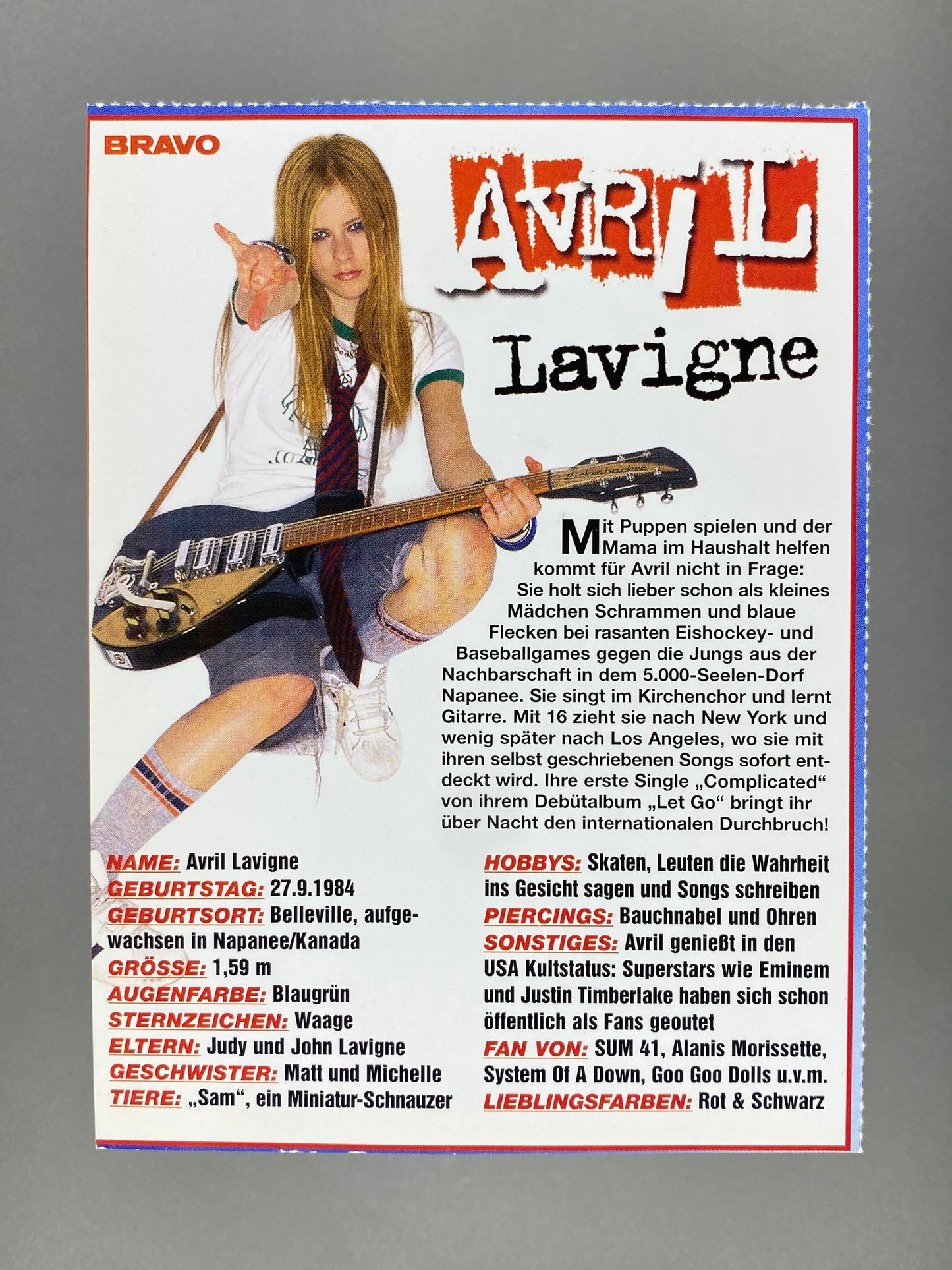 2003 Bravo Avril Lavigne Autogramm Karten Oversized (Germany) (Music)
