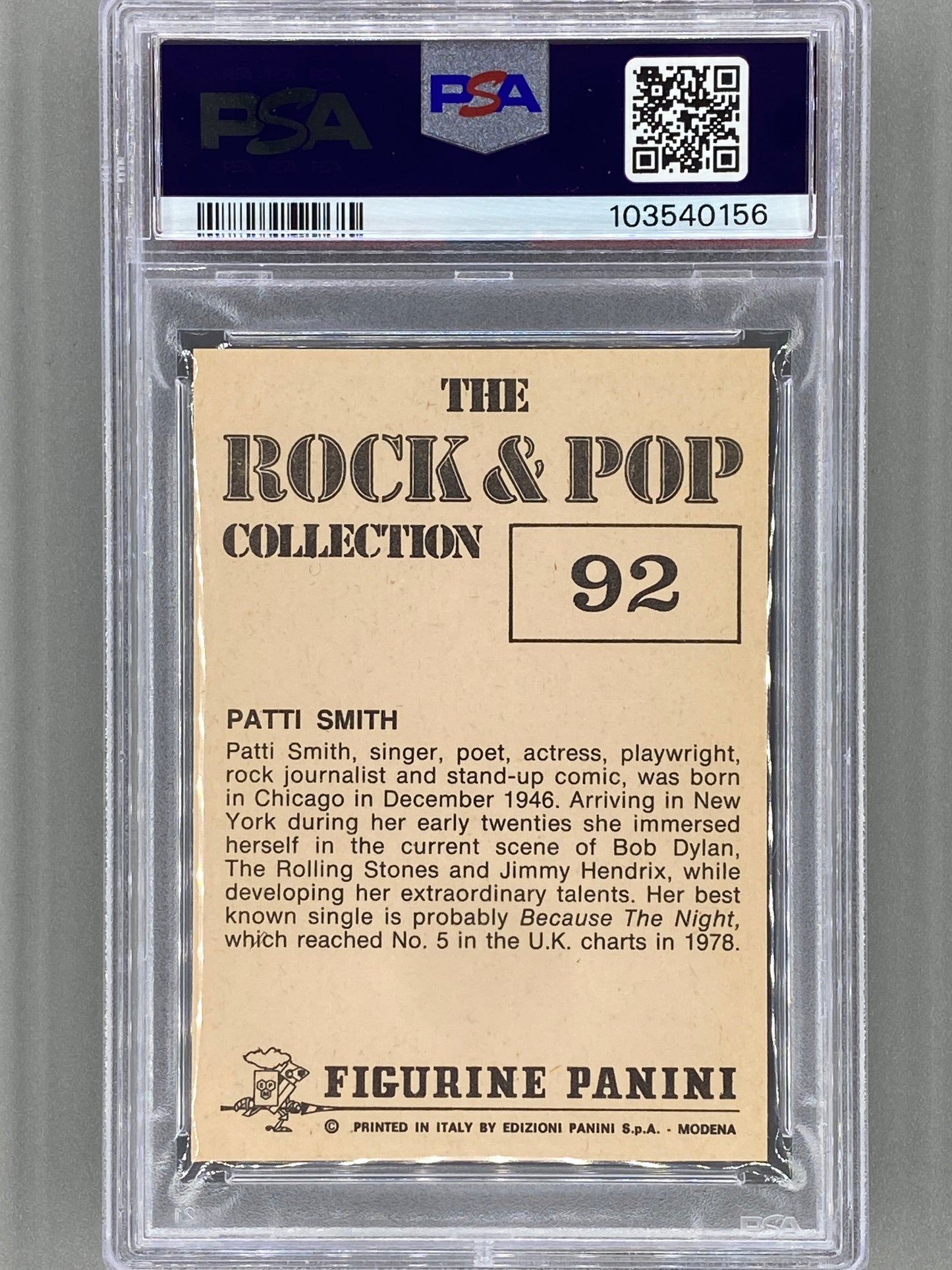 1980 Panini #92 Patti Smith The Rock & Pop Collection PSA 9 Pop 1 (Music)