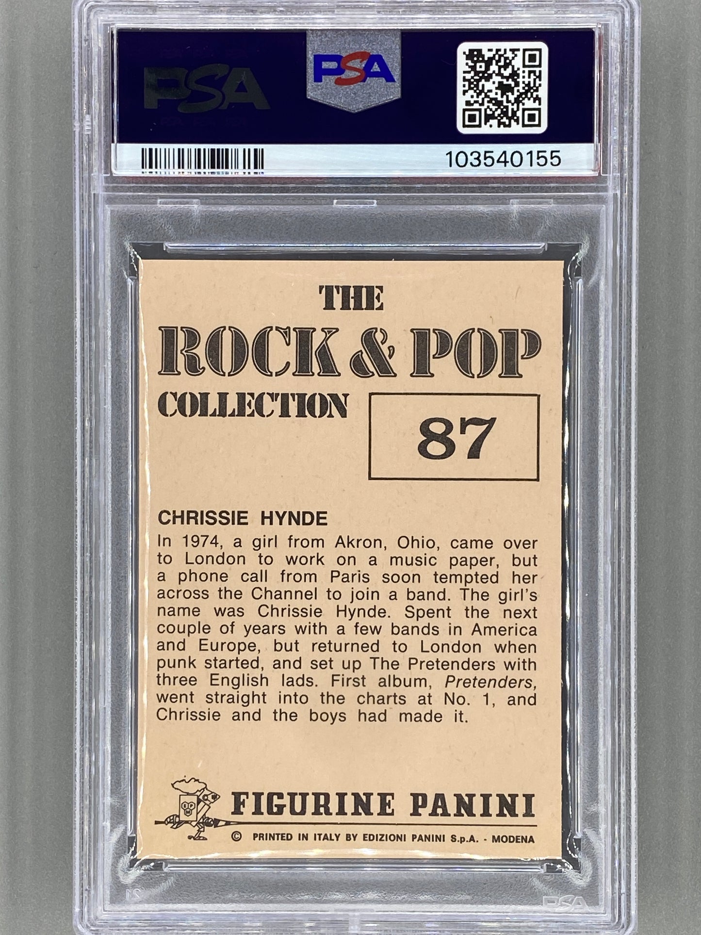 1980 Panini #87 Chrissie Hynde The Rock & Pop Collection PSA 8 Pop 2 (Music)