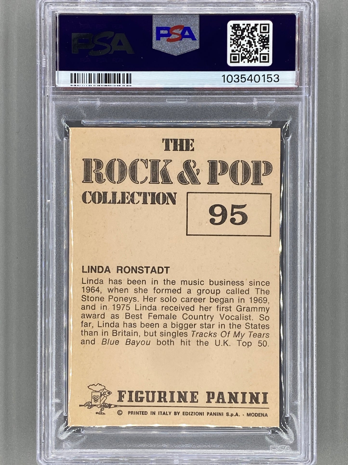 1980 Panini #95 Linda Ronstadt The Rock & Pop Collection PSA 9 - Pop 3 (Music)