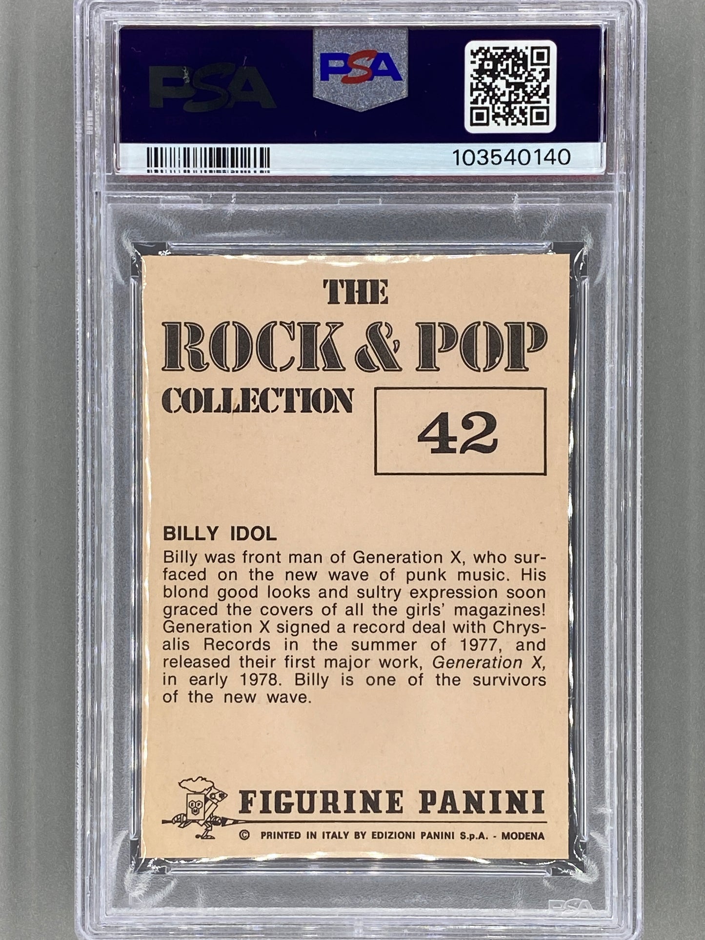 1980 Panini #42 Billy Idol The Rock & Pop Collection PSA 8 Pop 3 (Music)