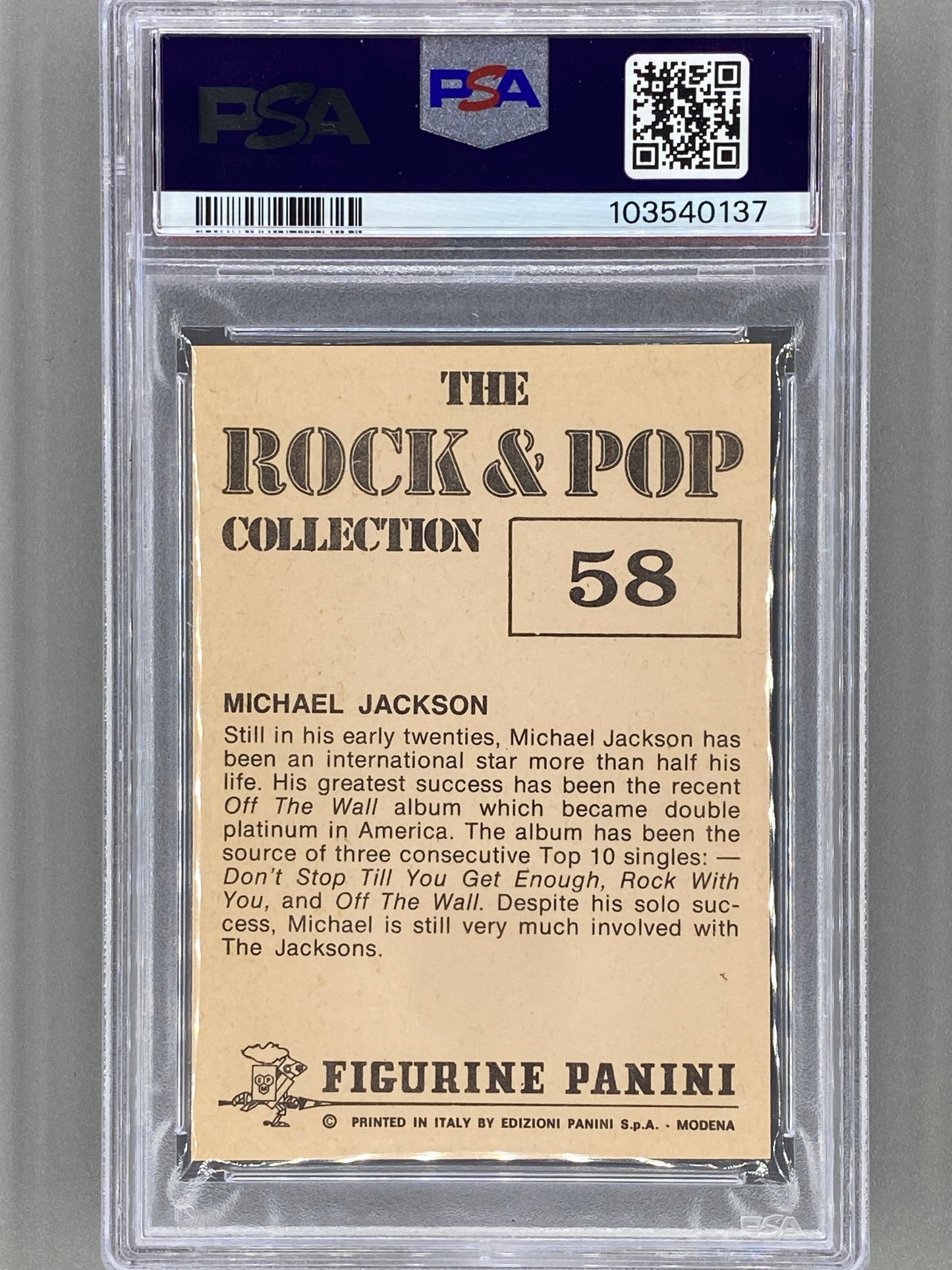 1980 Panini #58 Michael Jackson The Rock & Pop Collection PSA 5 Pop 3 (Music) (Copy)