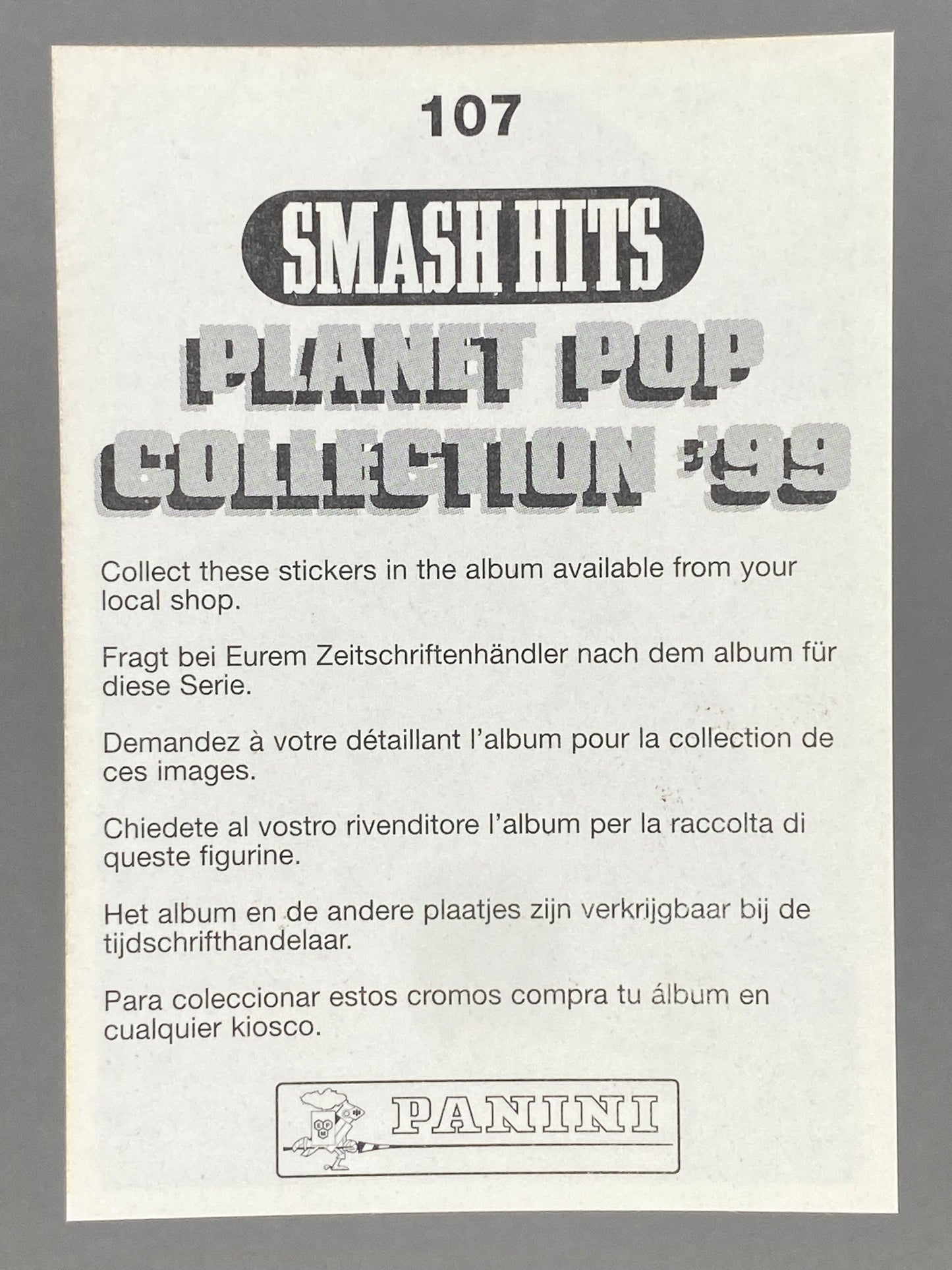 1999 Panini #107 Puff Daddy P. Diddy Smash Hits Planet Pop Sticker (Italy) (Music)