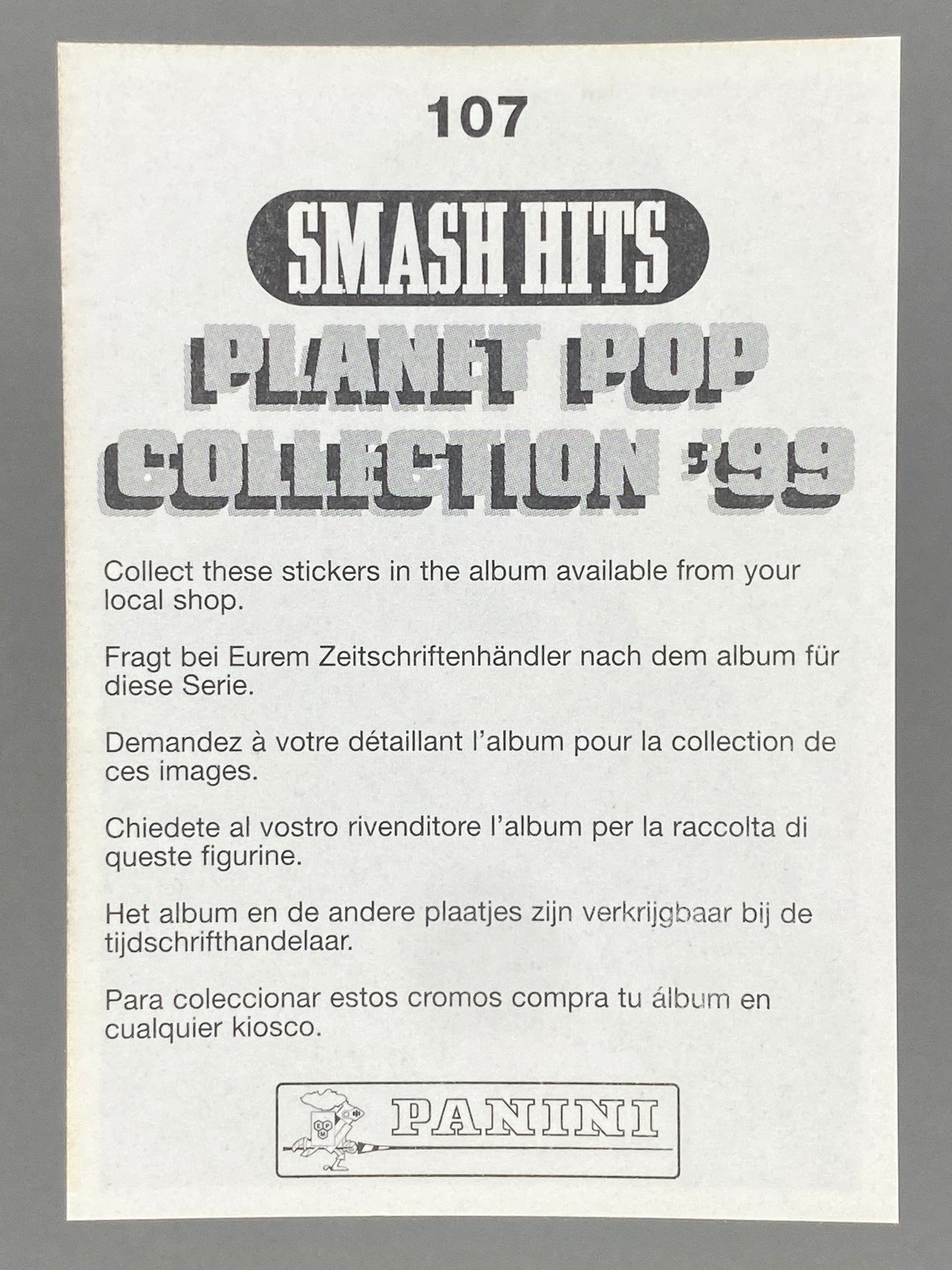 1999 Panini #107 Puff Daddy P. Diddy Smash Hits Planet Pop Sticker (Italy) (Music)