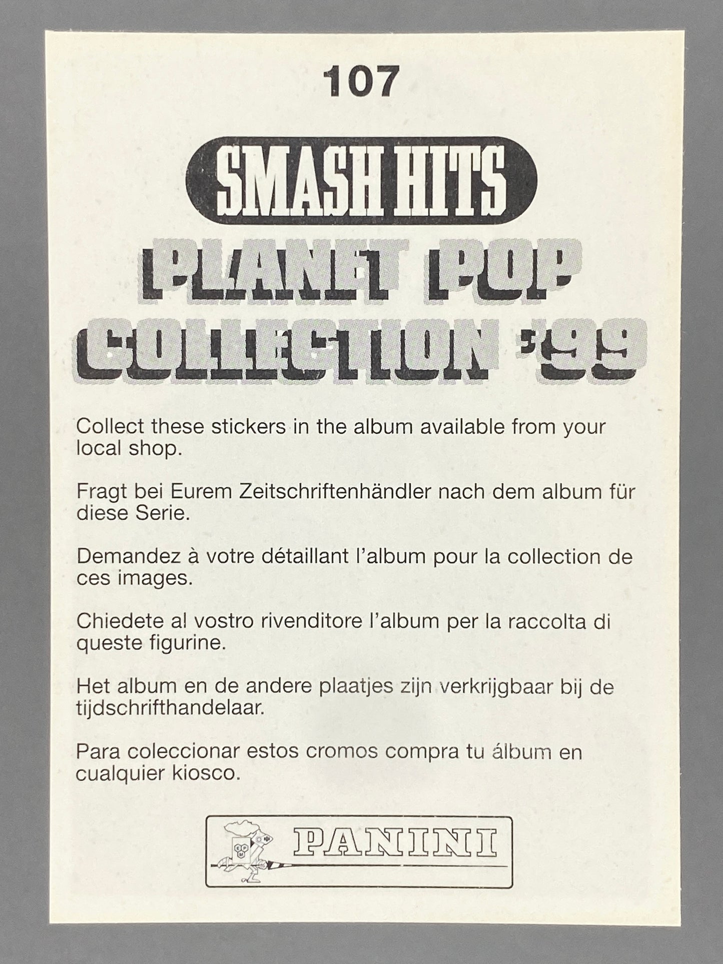 1999 Panini #107 Puff Daddy P. Diddy Smash Hits Planet Pop Sticker (Italy) (Music)