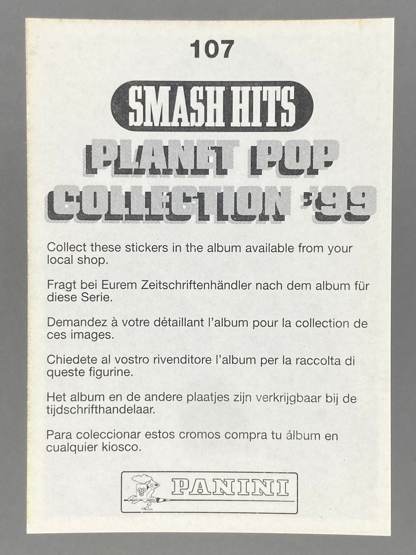 1999 Panini #107 Puff Daddy P. Diddy Smash Hits Planet Pop Sticker (Italy) (Music)