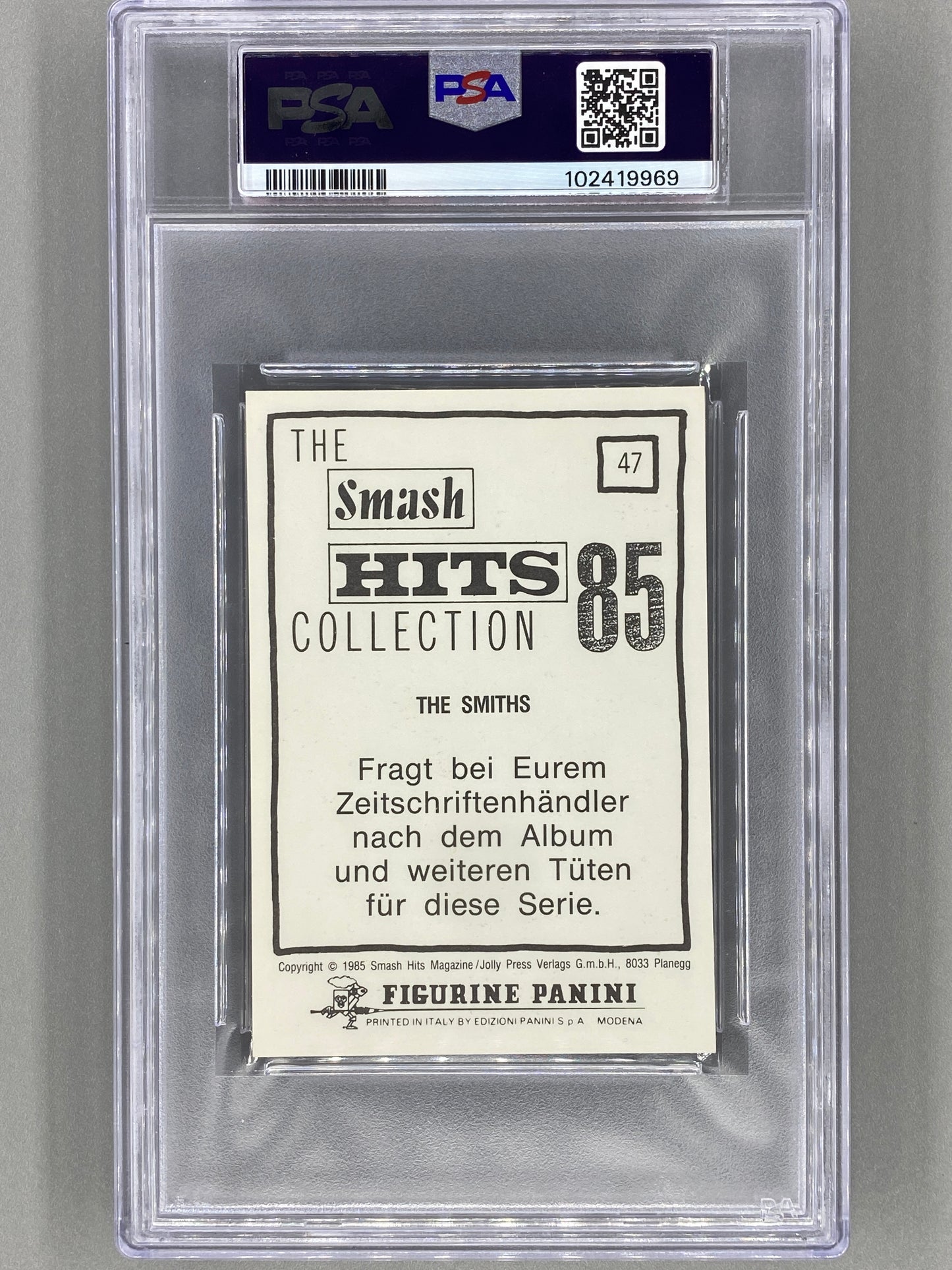 1985 Panini #47 The Smiths (German) Smash Hits Collection PSA 7 Pop 1 (Music) (Copy)