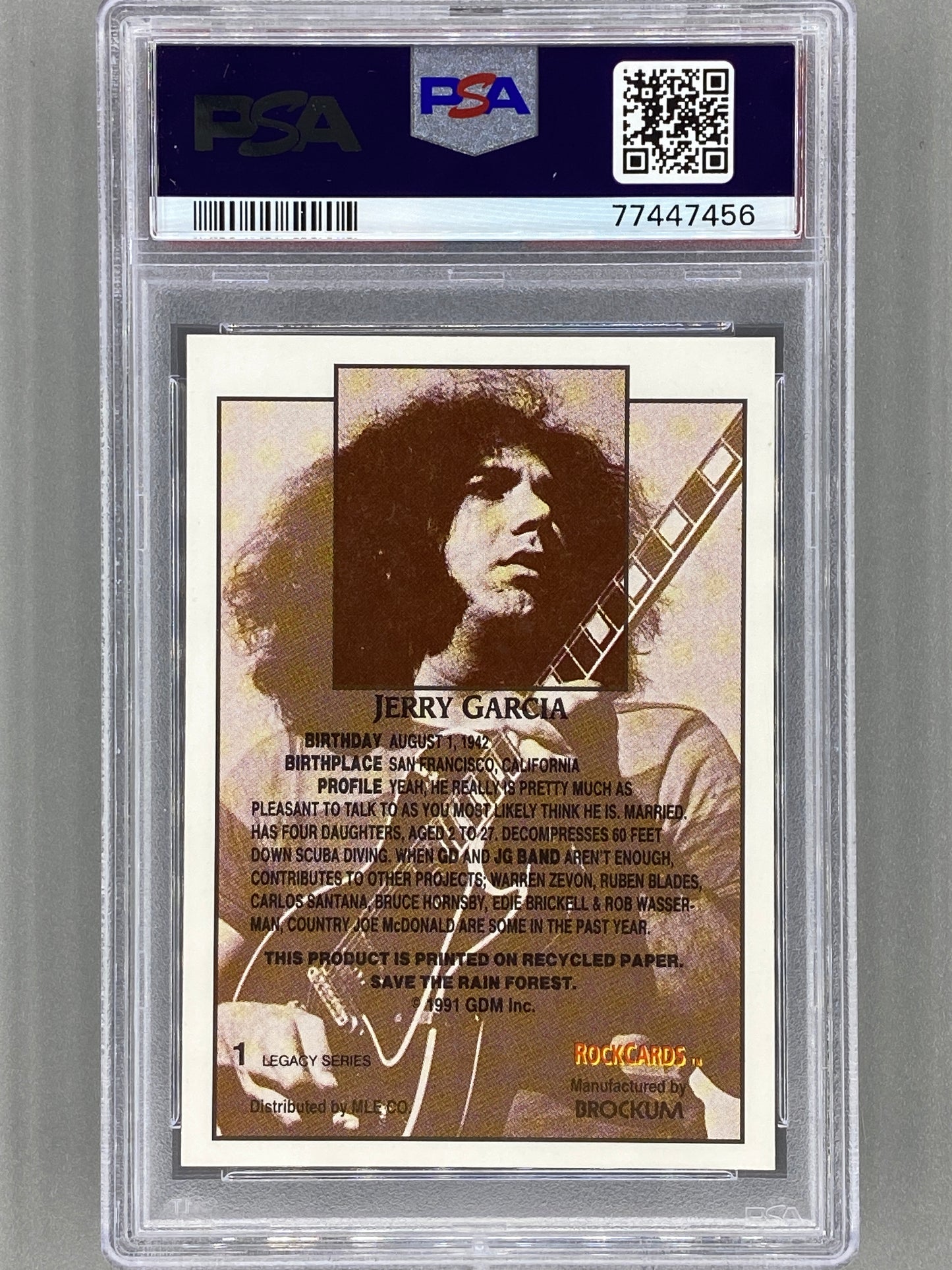 1991 Brockum Rockcards #1 Jerry Garcia Grateful Dead Legacy Series PSA 9 - Pop 16 - 2 Higher (Music)