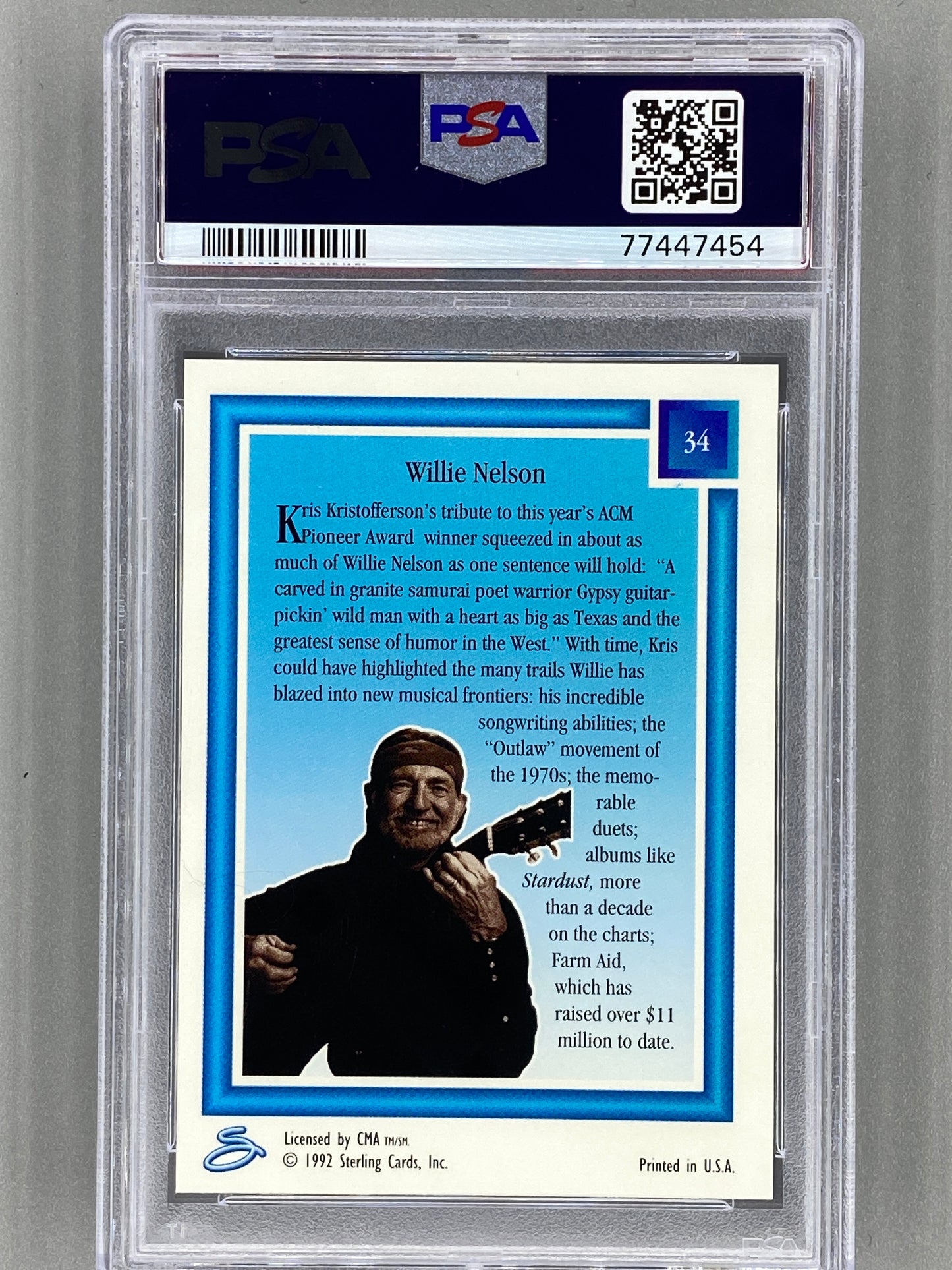 1992 Sterling Country Gold #34 Willie Nelson Gold PSA 9 - Pop 15 (Music)