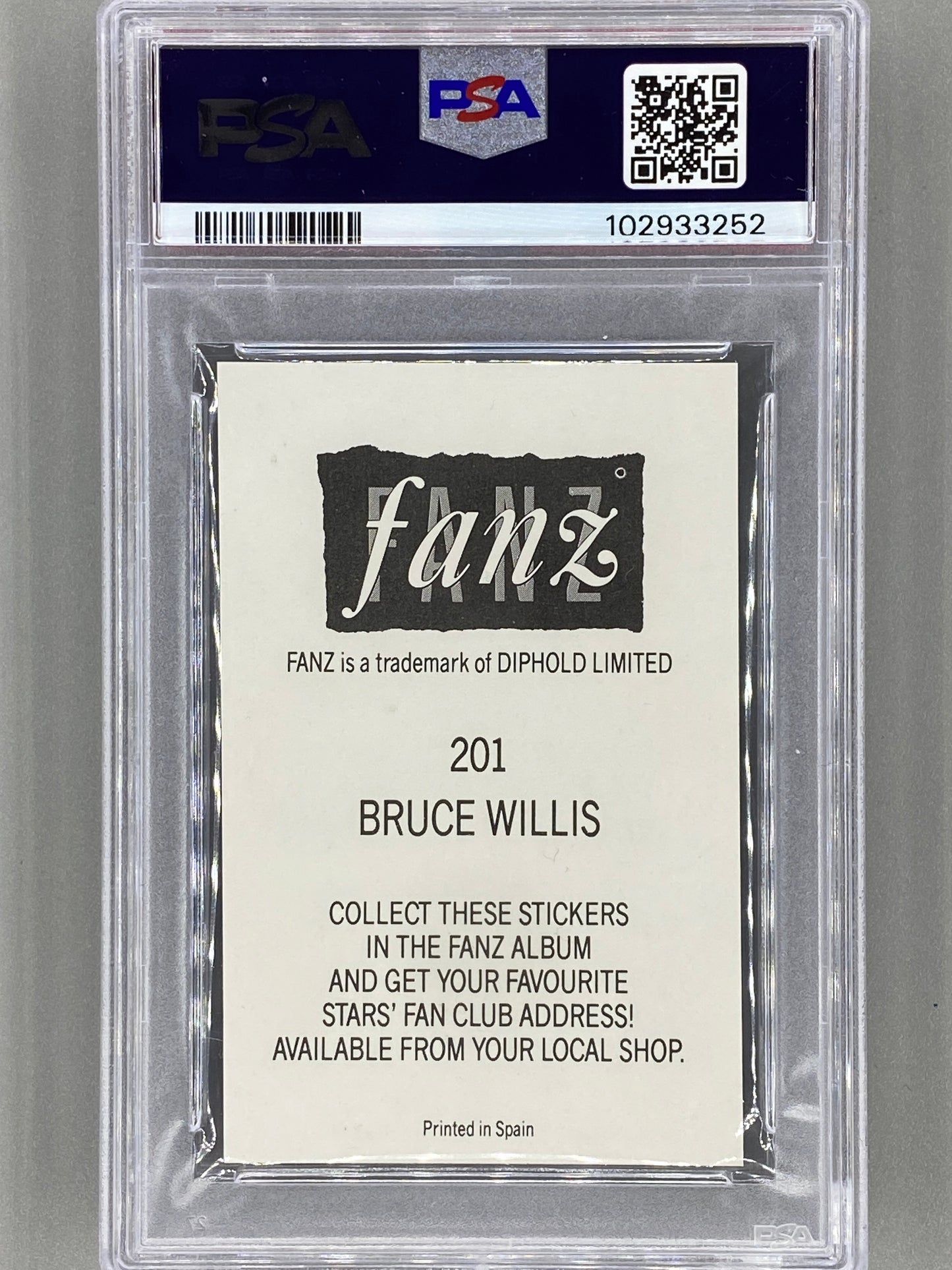 1988 Fanz #201 Bruce Willis Rock/Pop Stars Stickers PSA 8 - Pop 6 (Music)