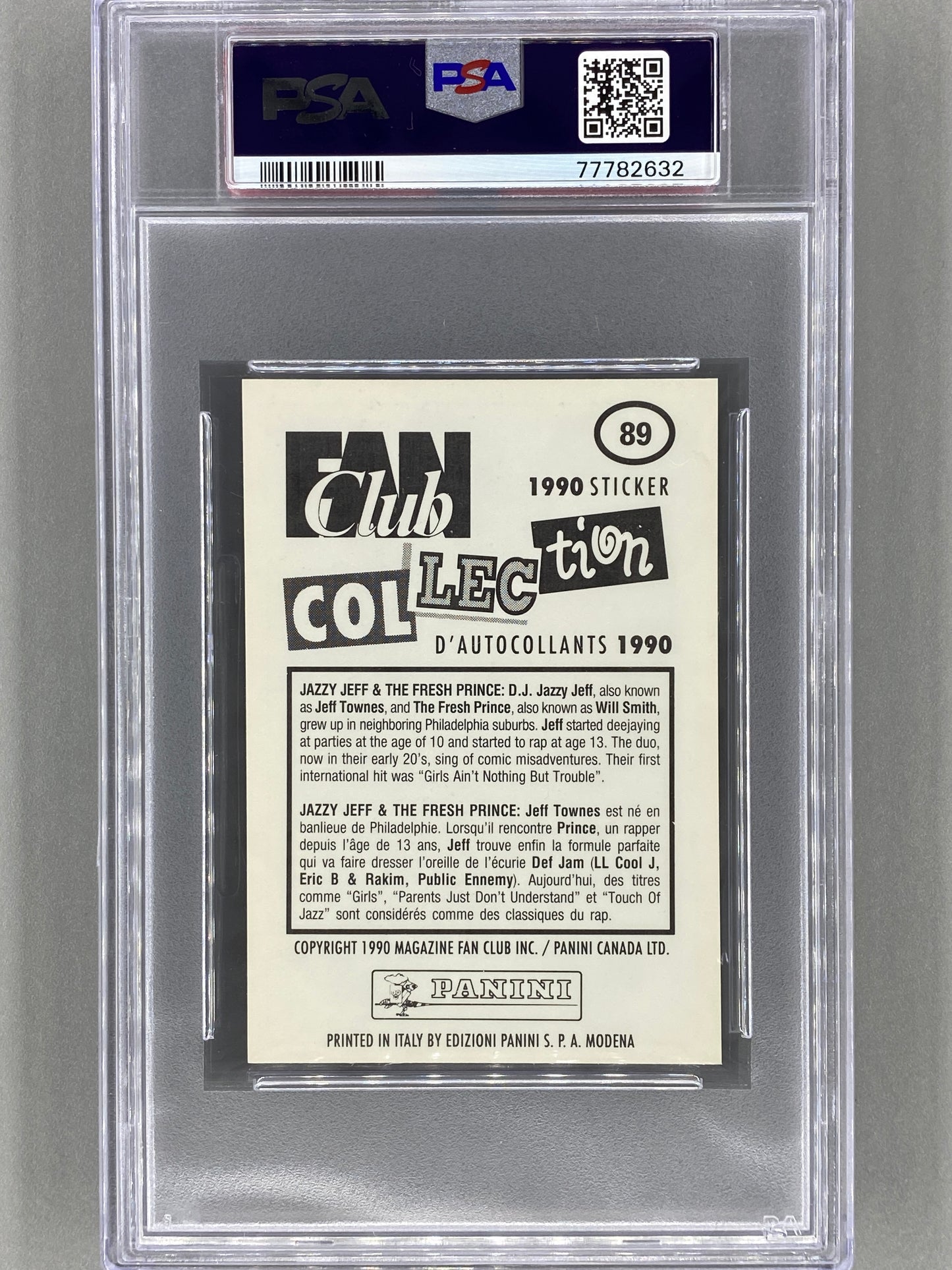1990 Panini #89 Jazzy Jeff / Fresh Prince Fan Club Collection PSA 7 - Pop 1 (Music)