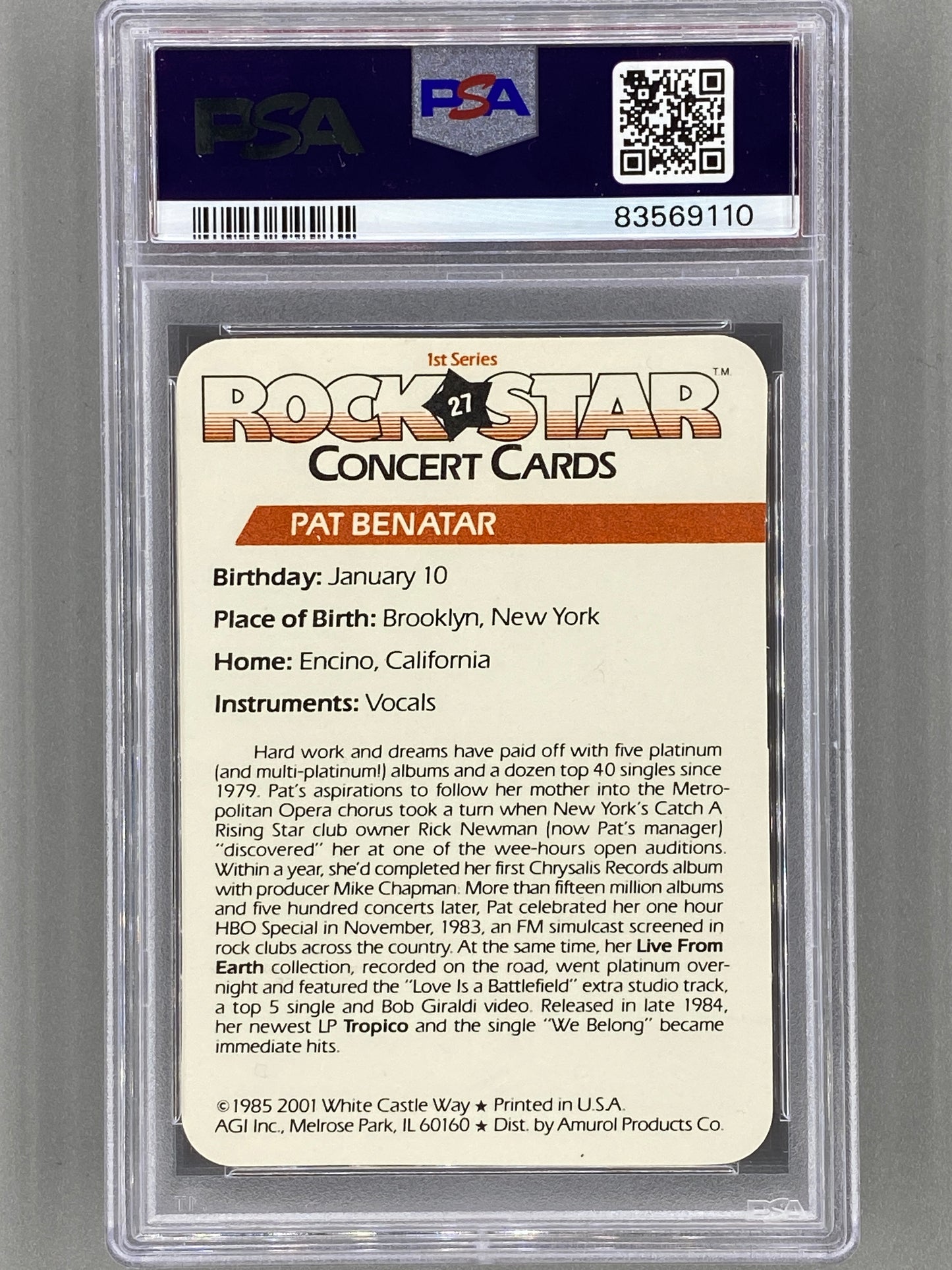 1985 AGI Rock Star #27 Pat Benatar Concert Cards PSA 6 - Pop 1 (Music)