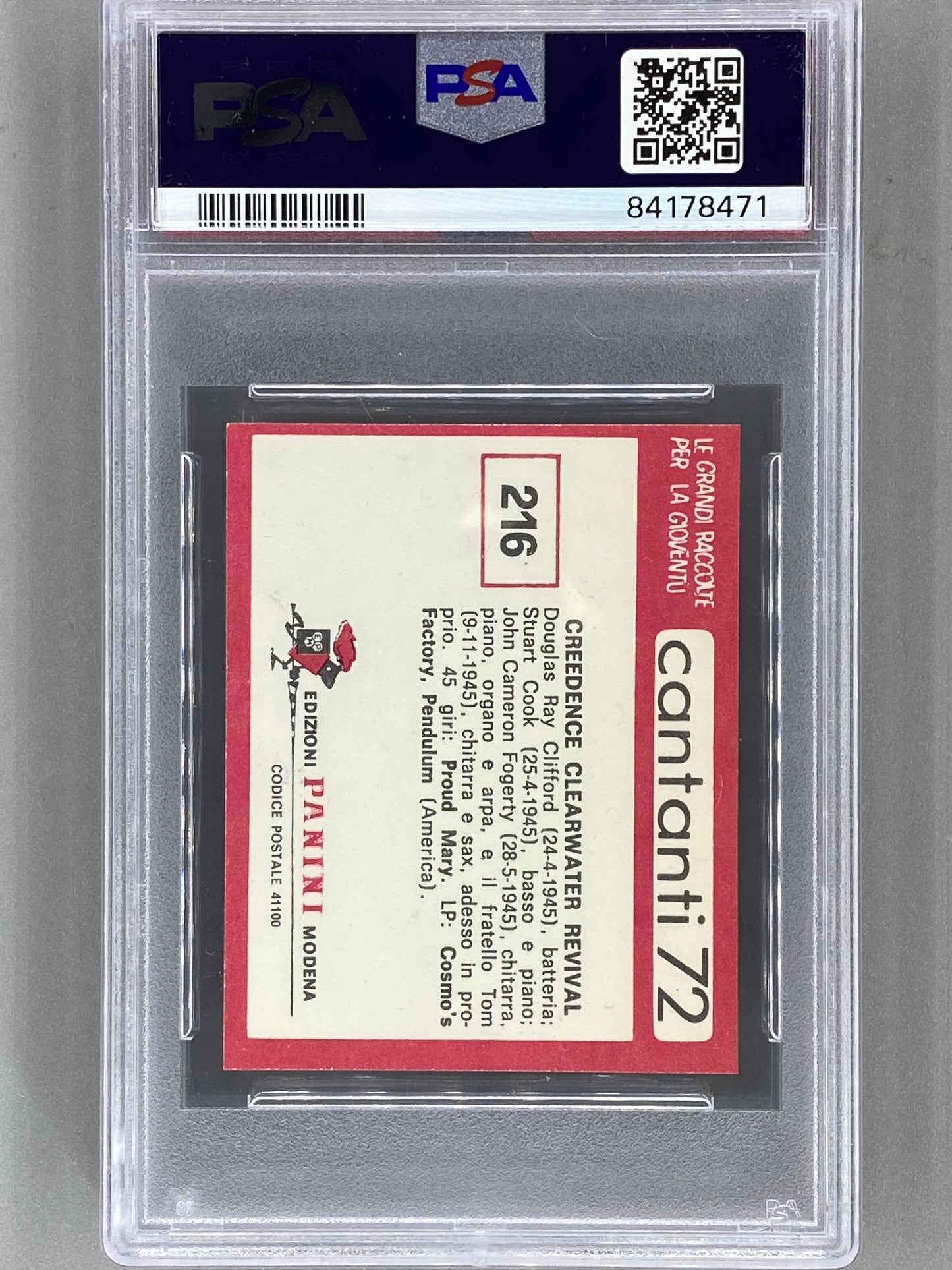 1972 Panini #216 Creedence Clearwater Cantanti 72 PSA 7 - Pop 9 (Music)