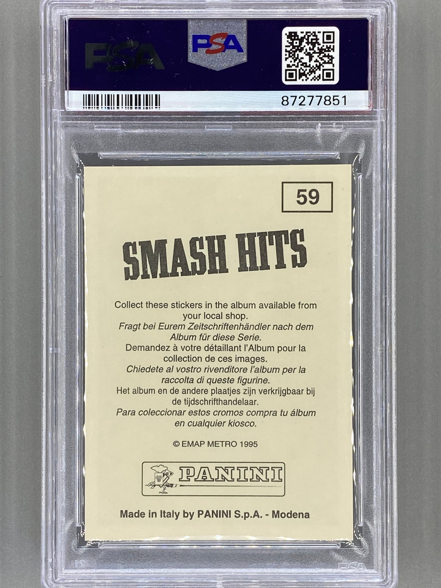 1995 Panini #59 Michael Jackson Smash Hits Stickers PSA 6 Pop 8 (Music)