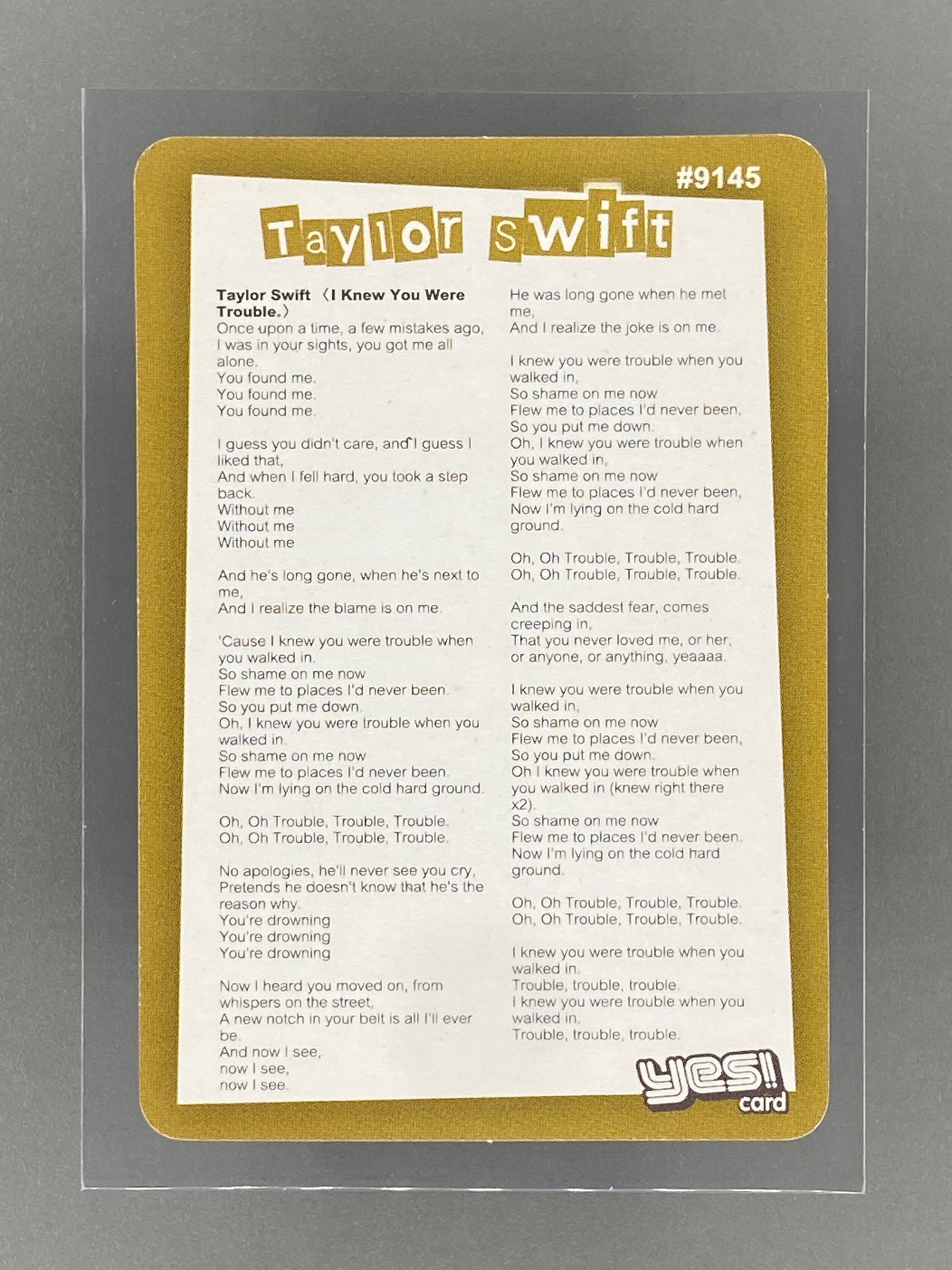 c 2012-2014 Yes! Card #9145 Taylor Swift Gold Metal Hong Kong (Music)