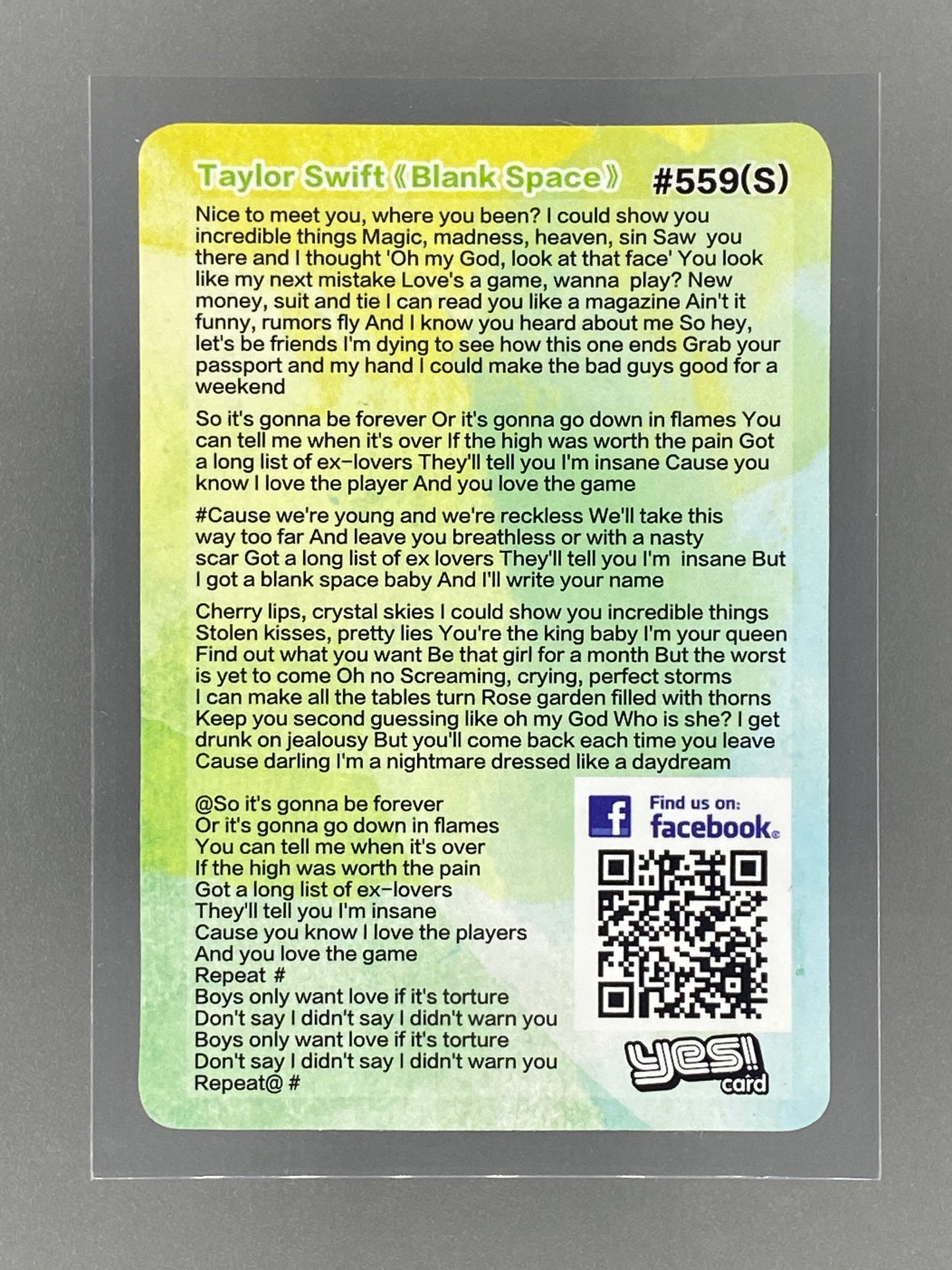 c 2012-2014 Yes! Card #559S Taylor Swift Flash Hong Kong (Music)