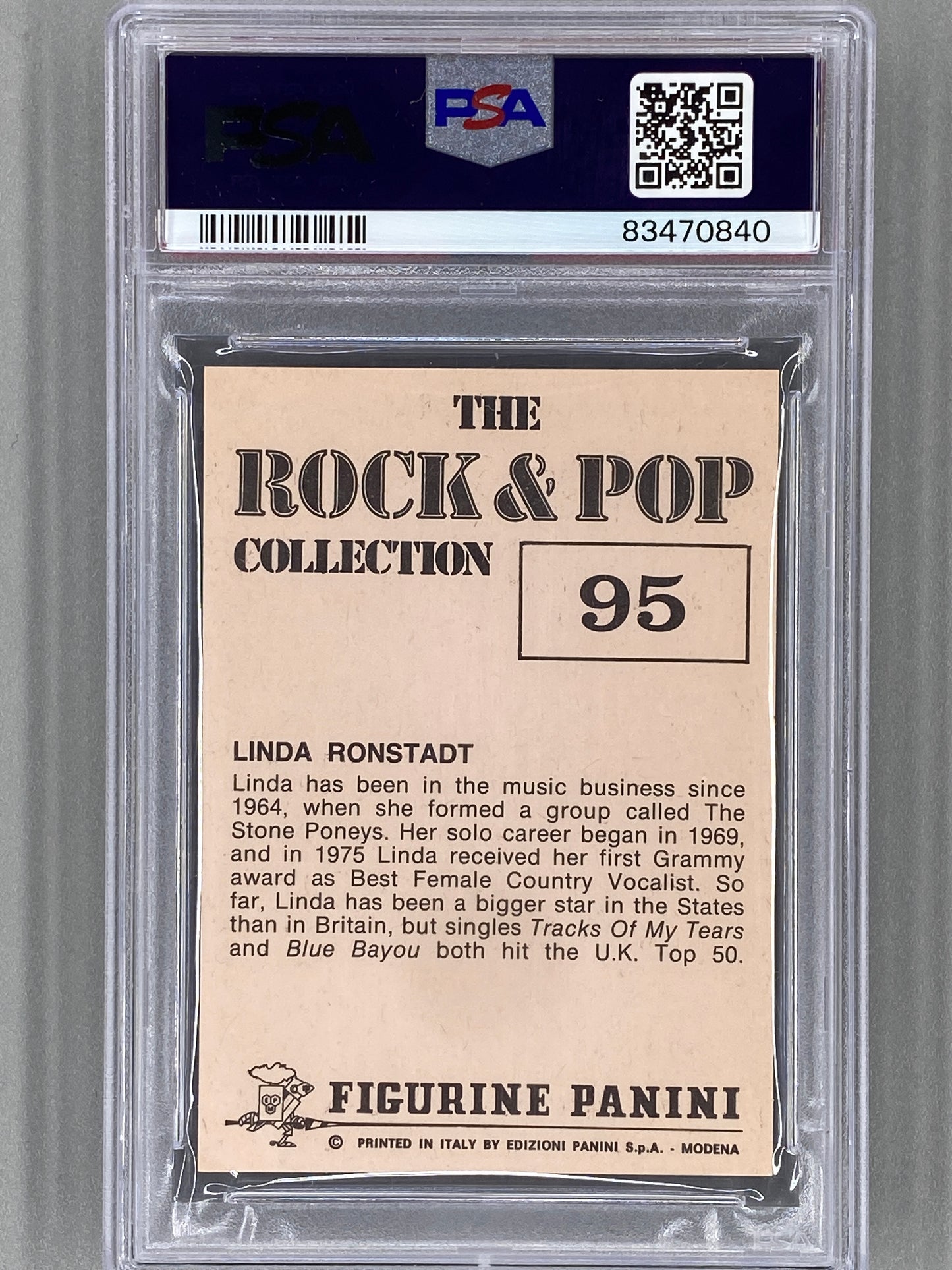 1980 Panini #95 Linda Ronstadt The Rock & Pop Collection PSA 8 Pop 6 (Music) (Copy)