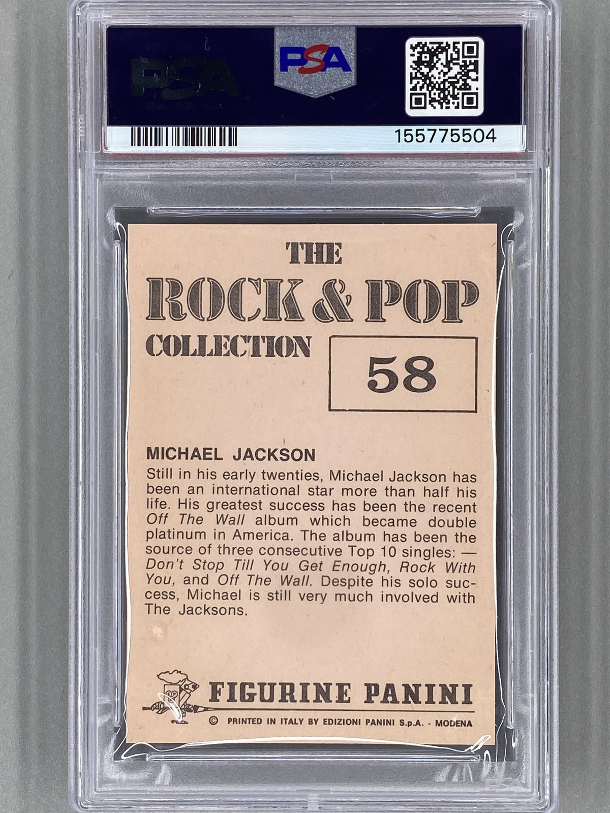 1980 Panini #58 Michael Jackson The Rock & Pop Collection PSA 8 Pop 11 (Music)
