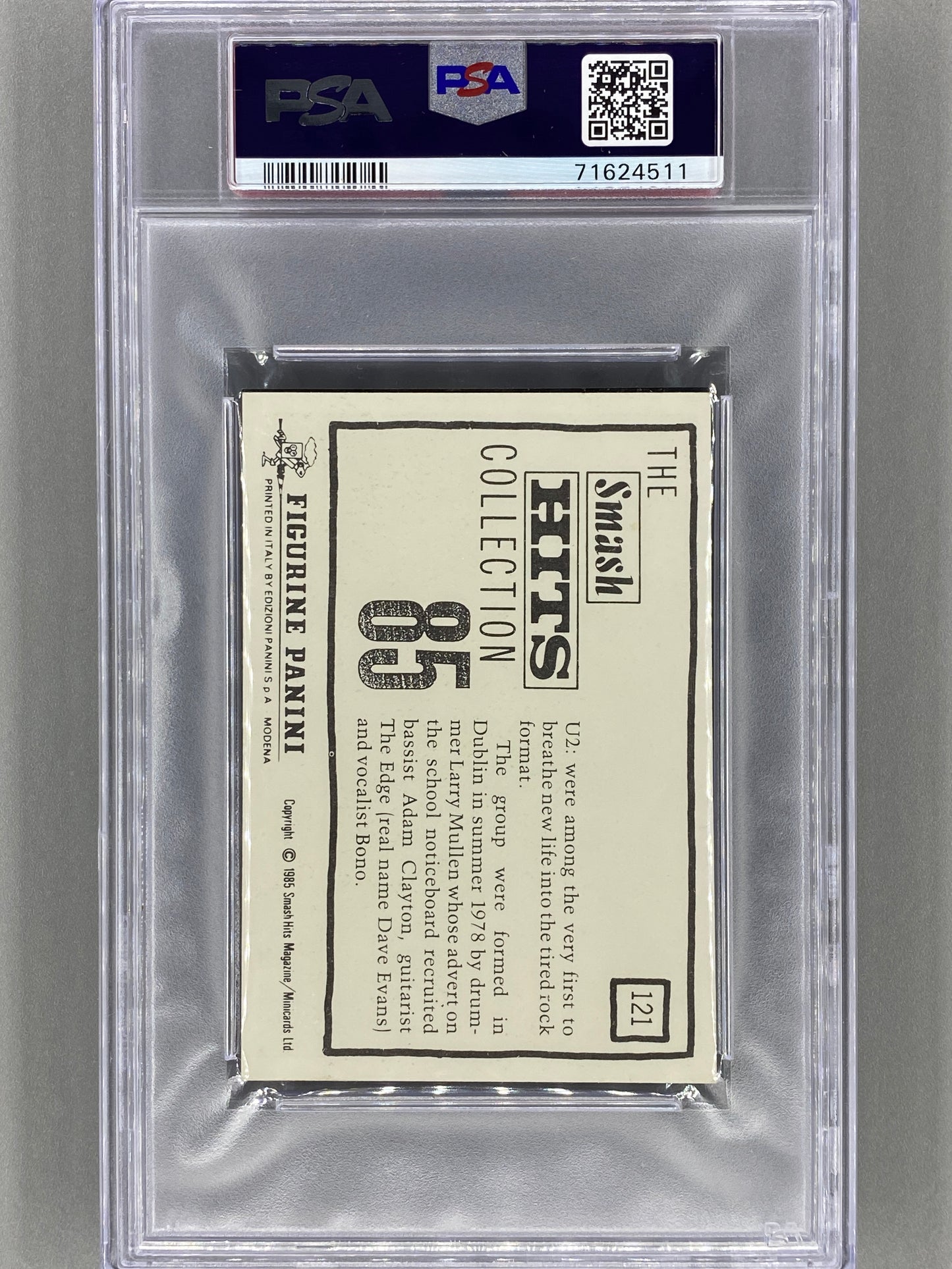 1985 Panini #121 U2 Smash Hits Collection PSA 8 Pop 6 - 2 Higher (Music)