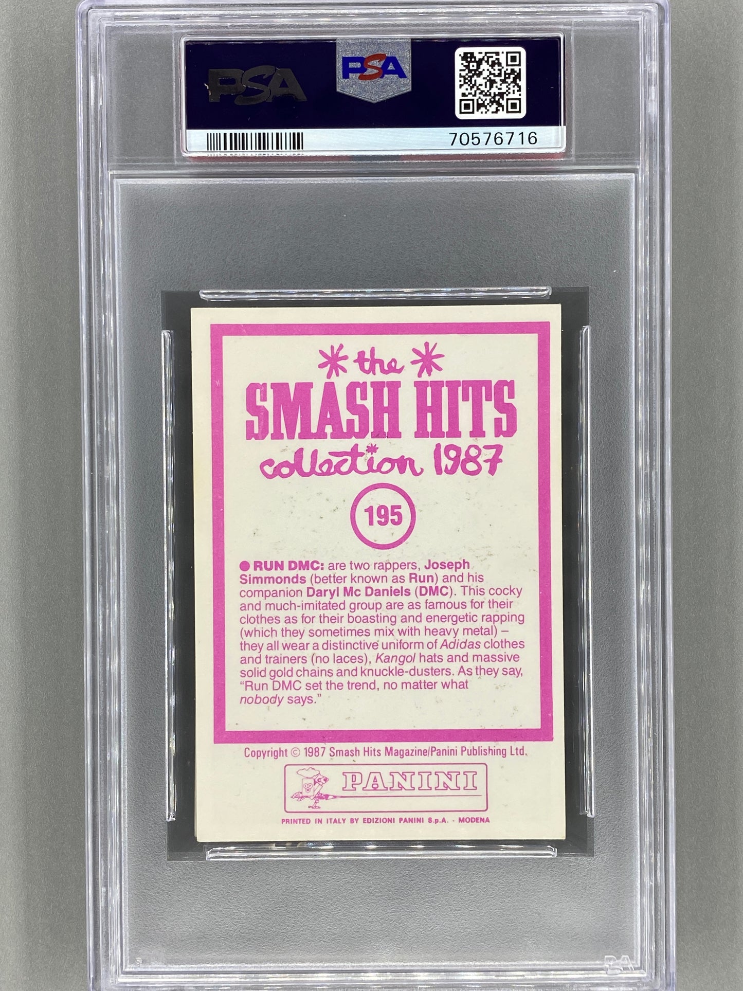 1987 Panini #195 Run DMC Smash Hits Collection PSA 4 Pop 2 (Music)