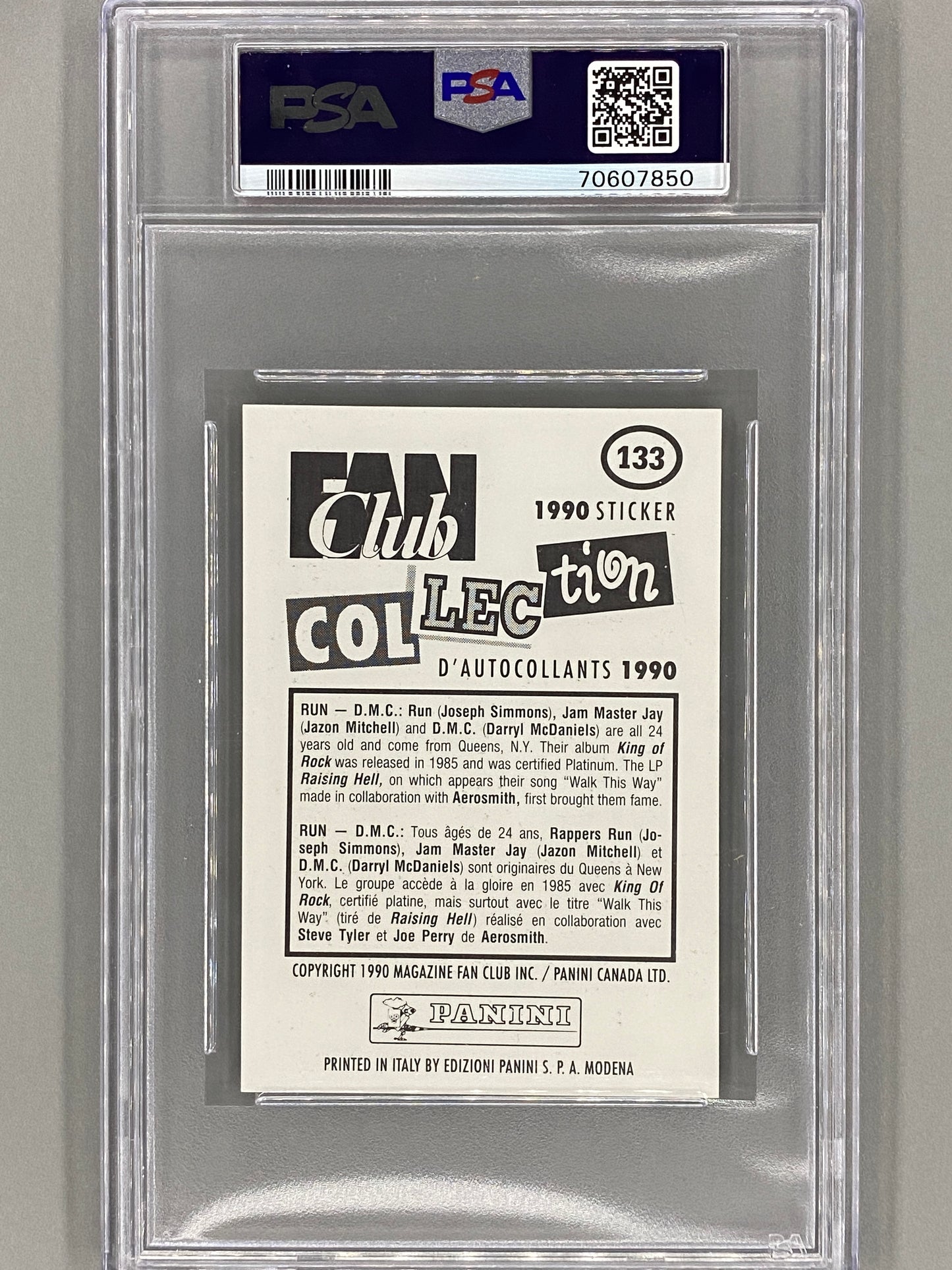 1990 Panini #132 & #133 Run DMC Fan Club Collection 2 Pc Lot PSA 6 & PSA 7 (Music)