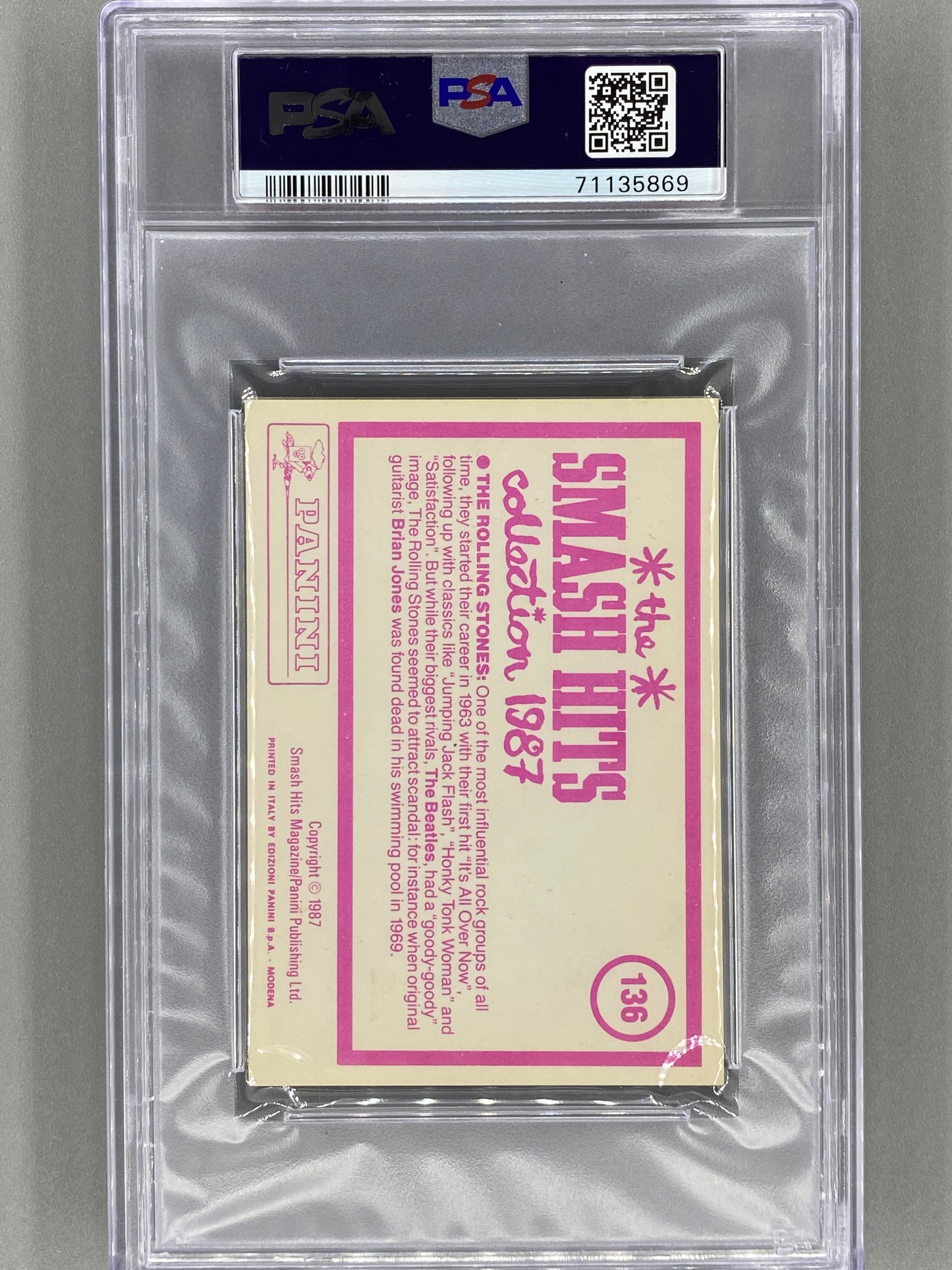 1987 Panini #136 The Rolling Stones Smash Hits Collection PSA 6 Pop3 - 4 Higher (Music)