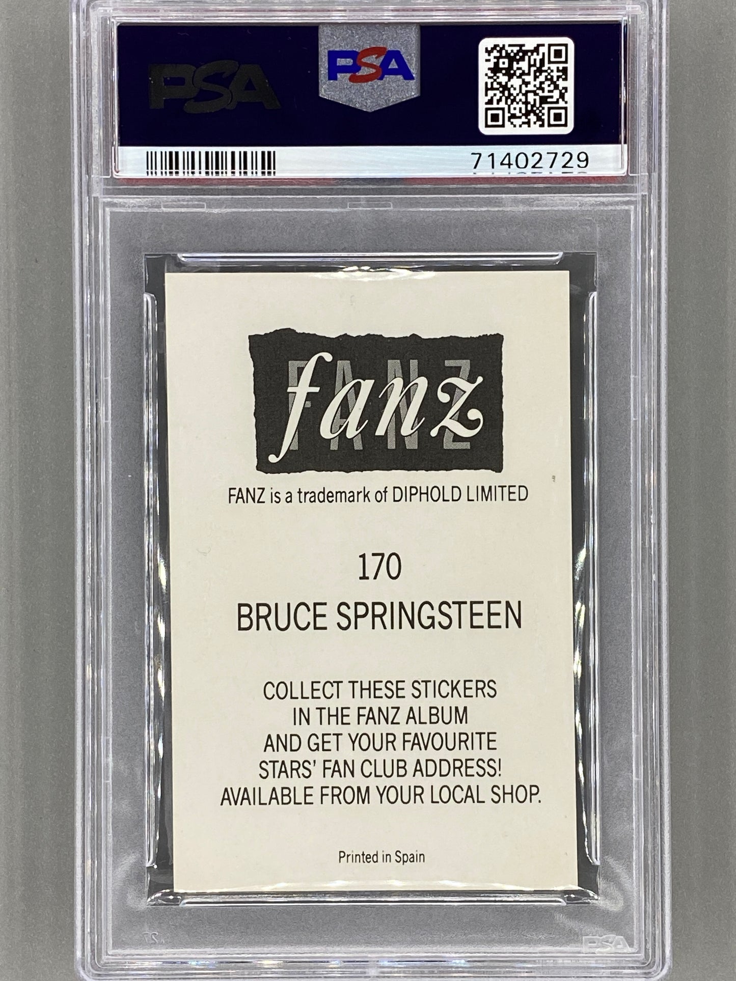 1988 Fanz #170 Bruce Springsteen Rock/Pop Stars Stickers PSA 7 - Pop 1 (Music)