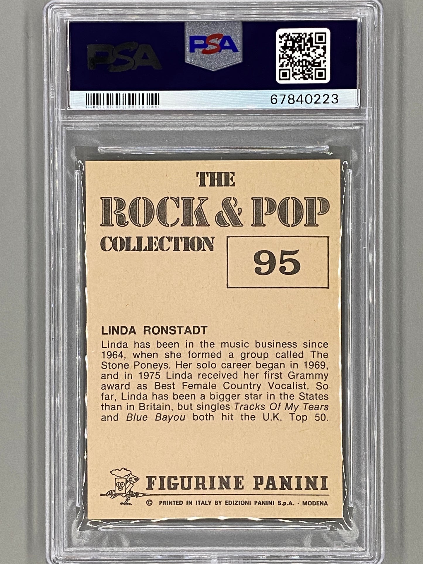 1980 Panini #95 Linda Ronstadt The Rock & Pop Collection PSA 9 - Pop 3 (Music)