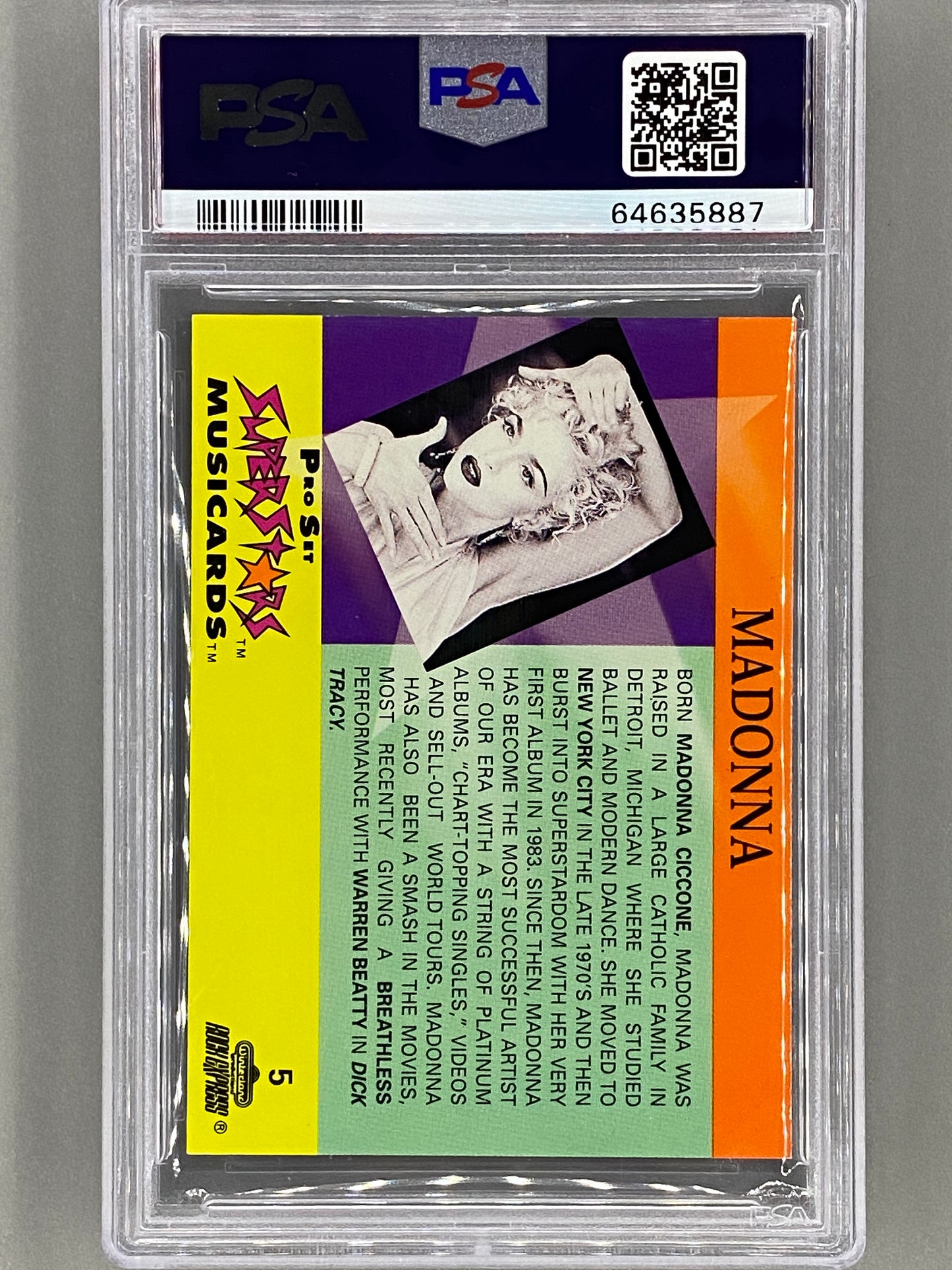 1991 Proset Superstars #5 Madonna Musicards Promo PSA 8 Pop 21 (Music)