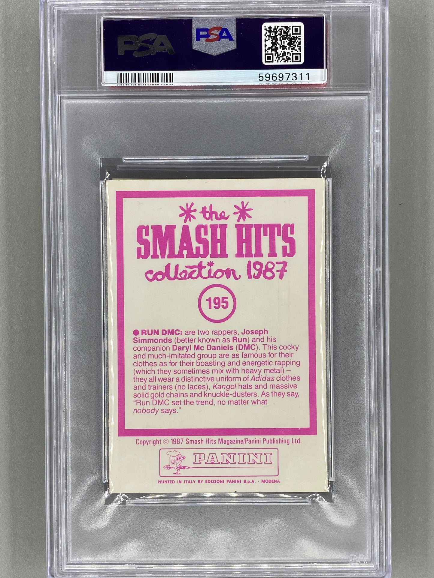 1987 Panini #195 Run DMC Smash Hits Collection PSA 5 - Pop 3 (Music)