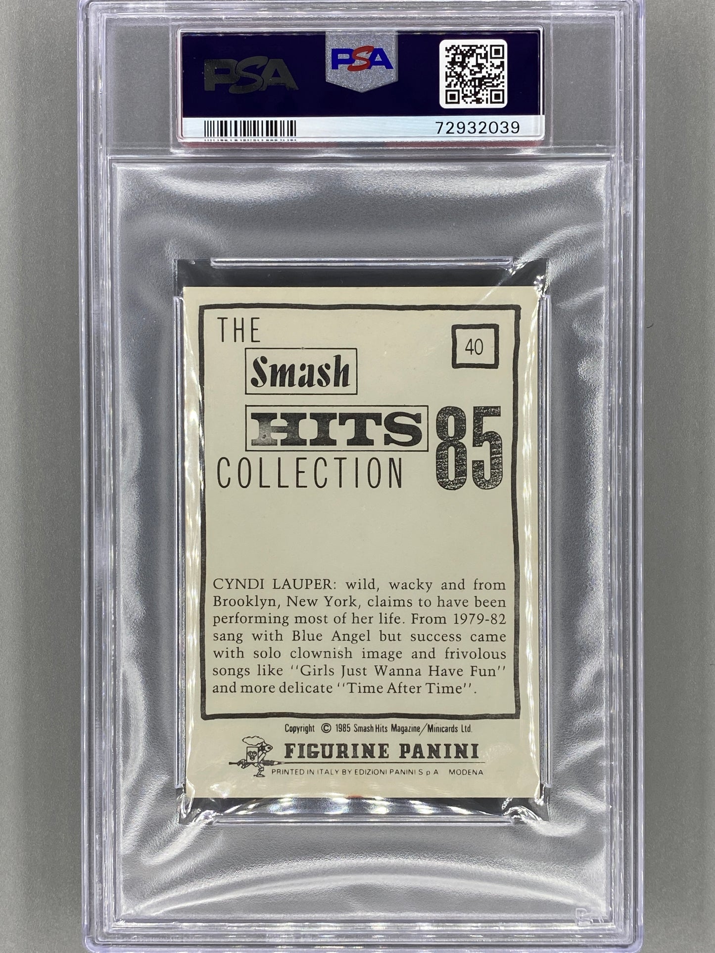 1985 Panini Smash Hits Collection #40 Cyndi Lauper PSA 6 (Music)