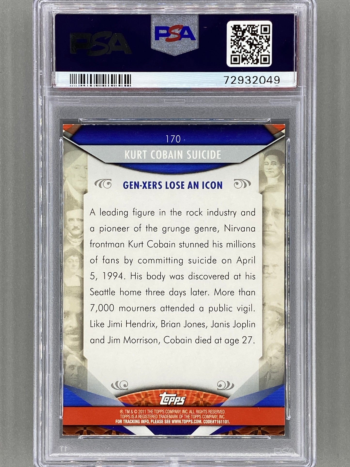 2011 Topps American Pie #170 Kurt Cobain Suicide Foil PSA 8 Pop 1 - 3 Higher (Music)