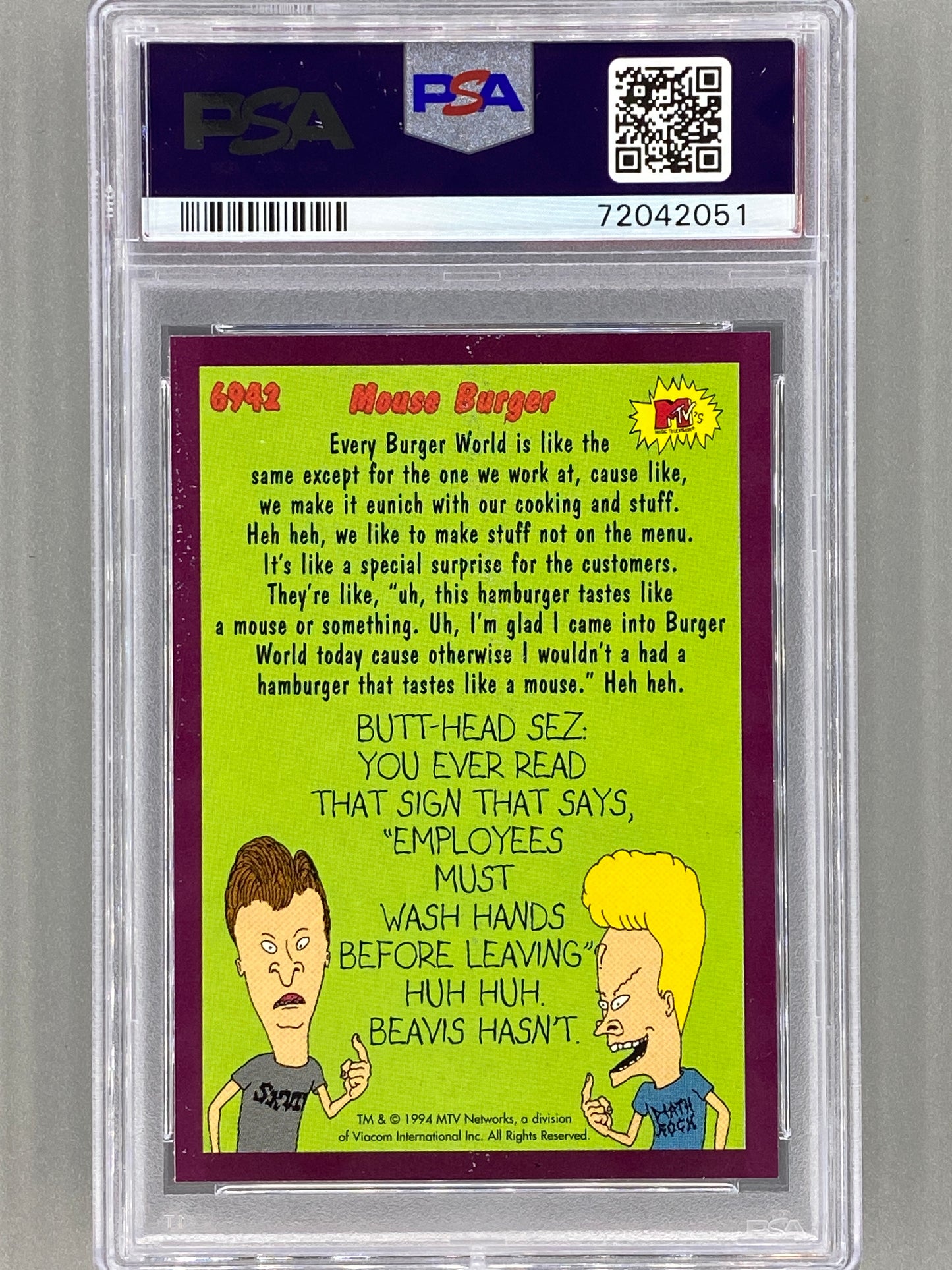 1994 Topps Beavis And Butt-Head #6942 Mouse Burger PSA 6 - Pop 1 (Pop Culture)